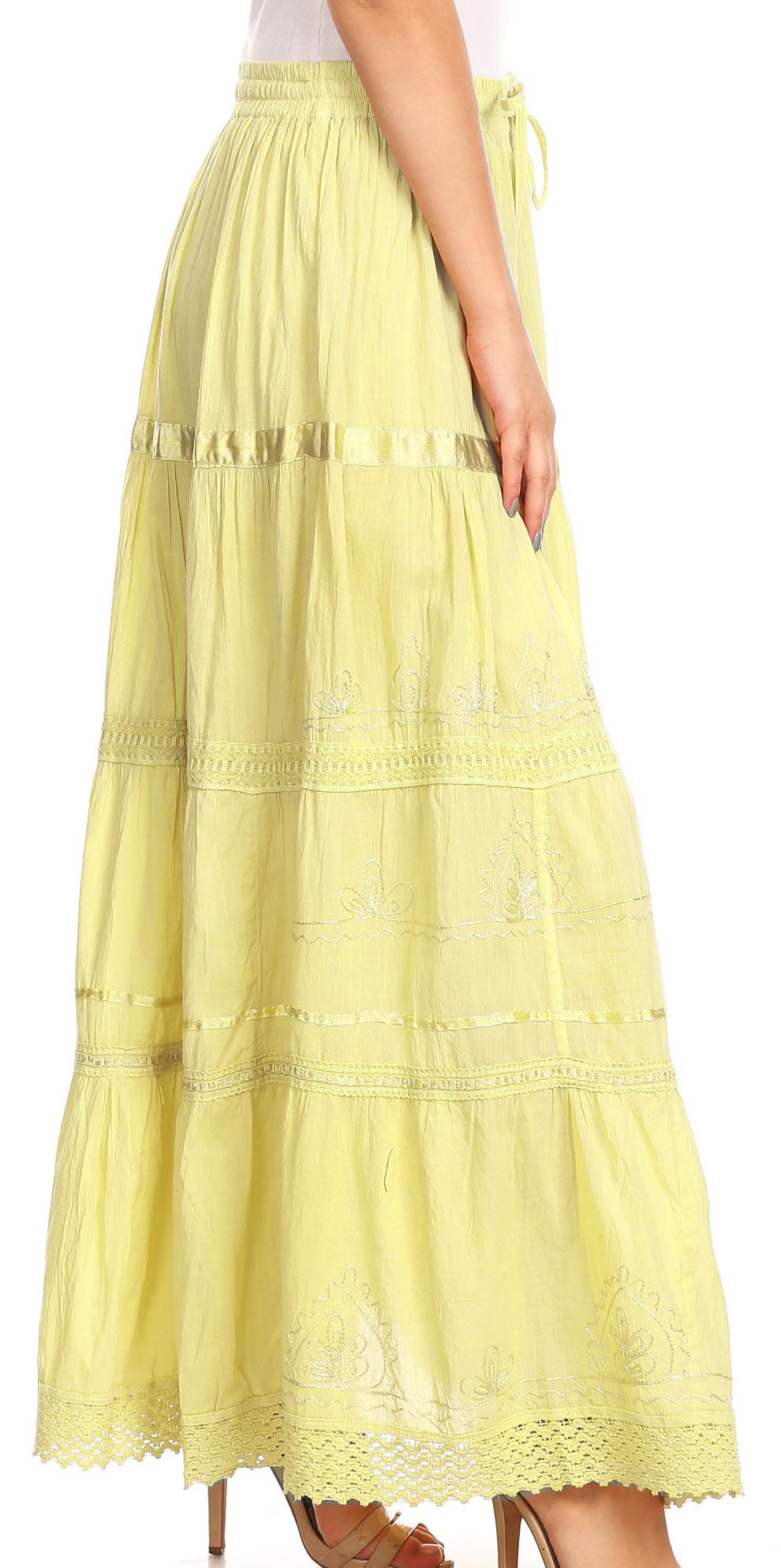 Falda larga de algodón Sakkas, estilo bohemio, gitano y bordado, con un solo color