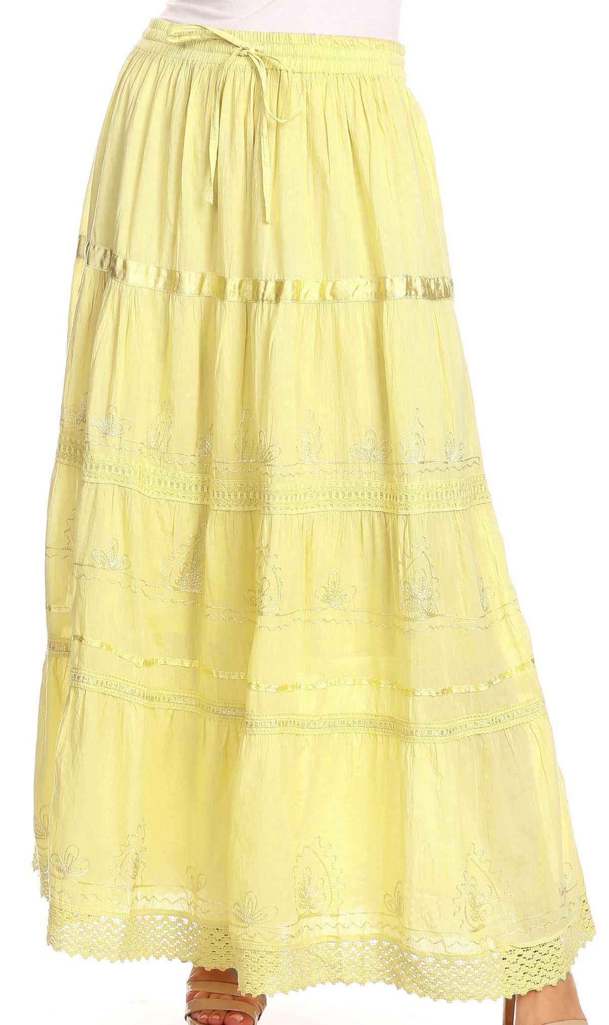 Falda larga de algodón Sakkas, estilo bohemio, gitano y bordado, con un solo color