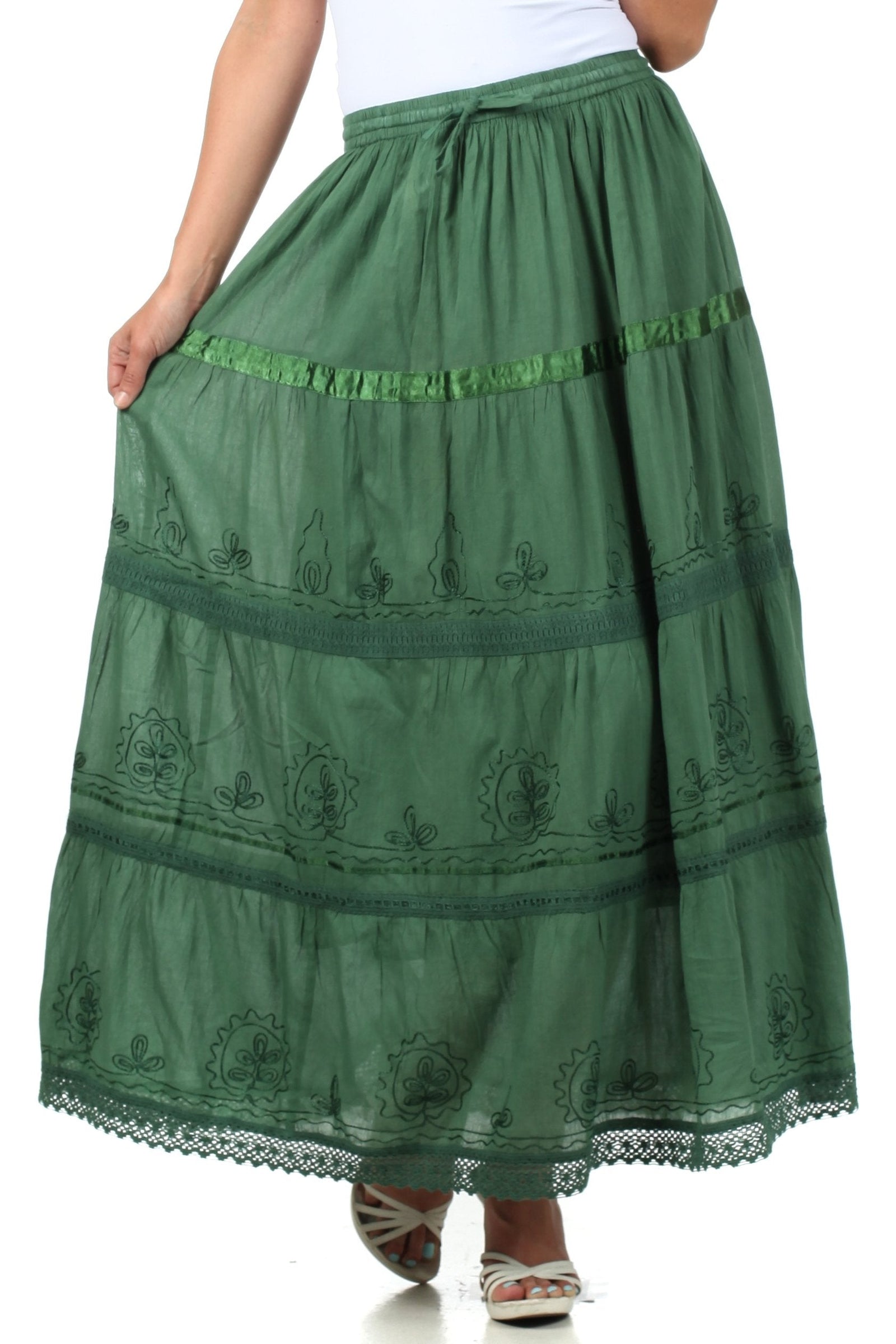Falda larga de algodón Sakkas, estilo bohemio, gitano y bordado, con un solo color