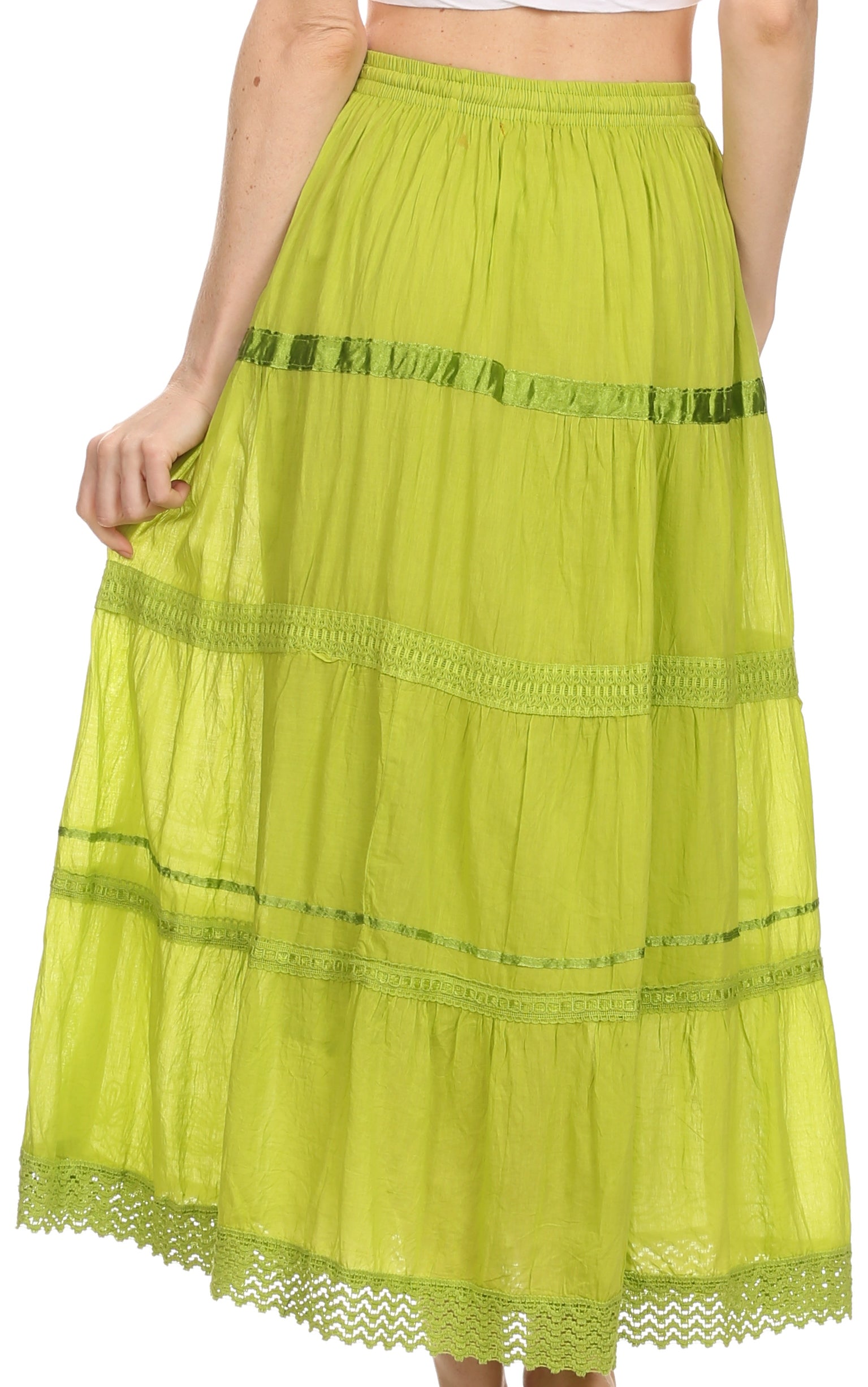 Falda larga de algodón Sakkas, estilo bohemio, gitano y bordado, con un solo color