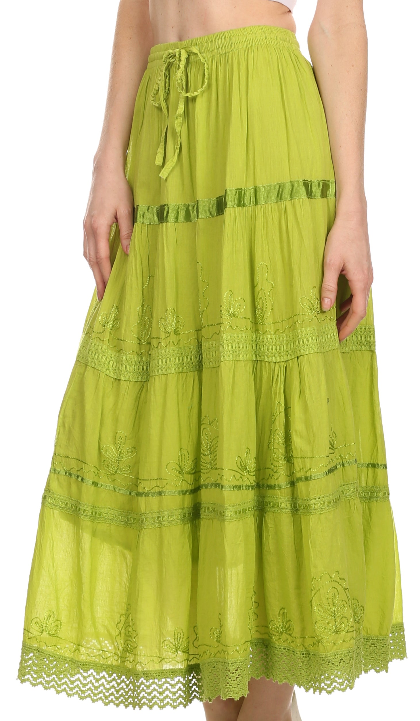 Falda larga de algodón Sakkas, estilo bohemio, gitano y bordado, con un solo color