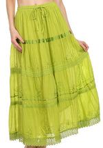 Falda larga de algodón Sakkas, estilo bohemio, gitano y bordado, con un solo color