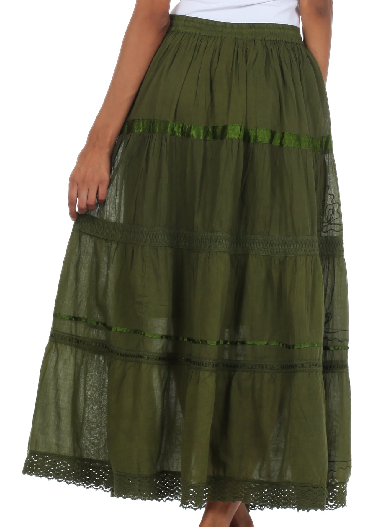 Falda larga de algodón Sakkas, estilo bohemio, gitano y bordado, con un solo color