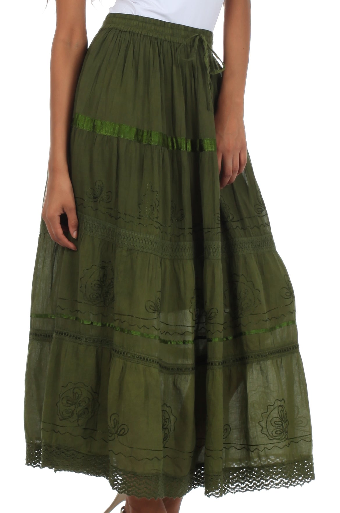 Falda larga de algodón Sakkas, estilo bohemio, gitano y bordado, con un solo color