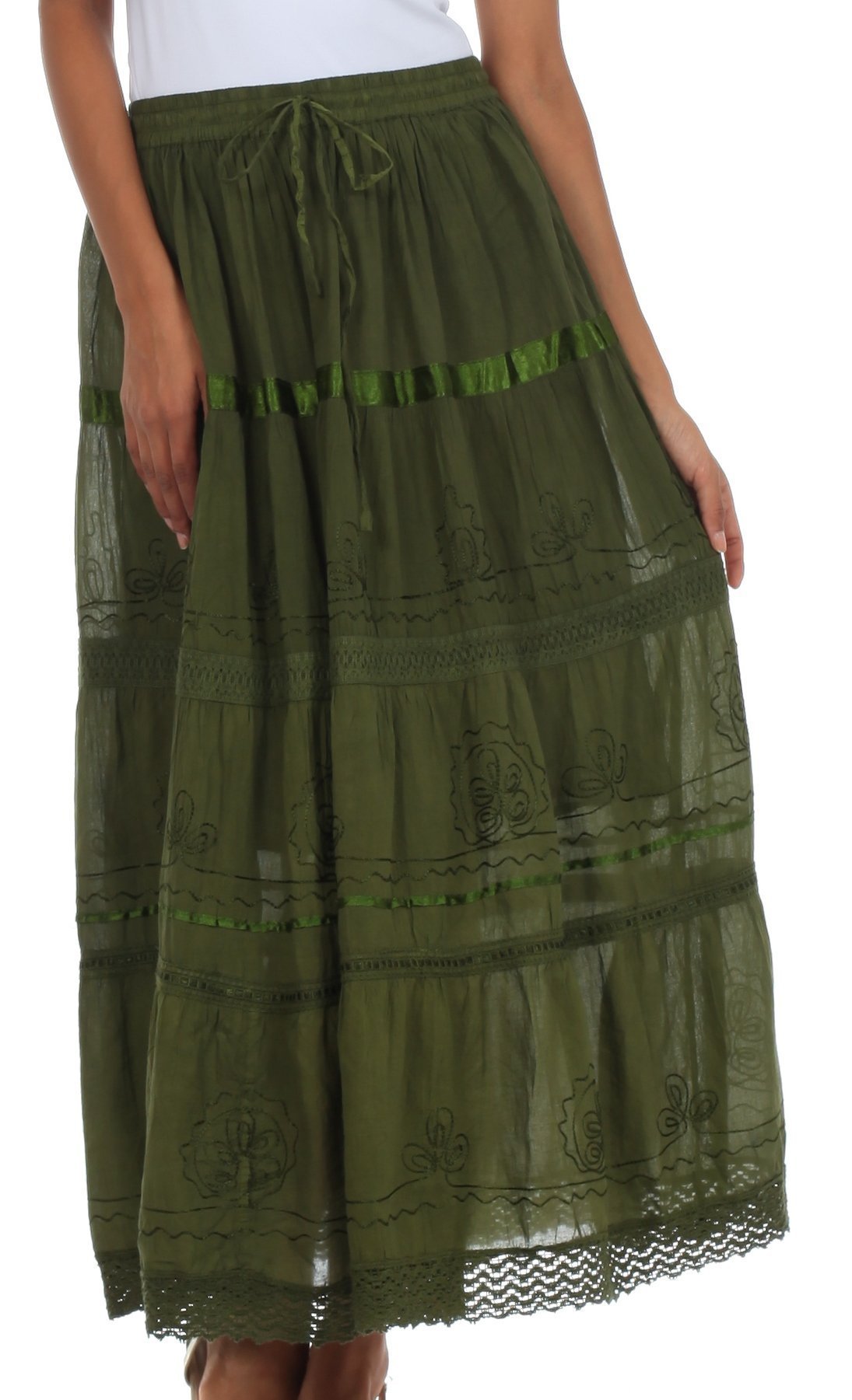 Falda larga de algodón Sakkas, estilo bohemio, gitano y bordado, con un solo color