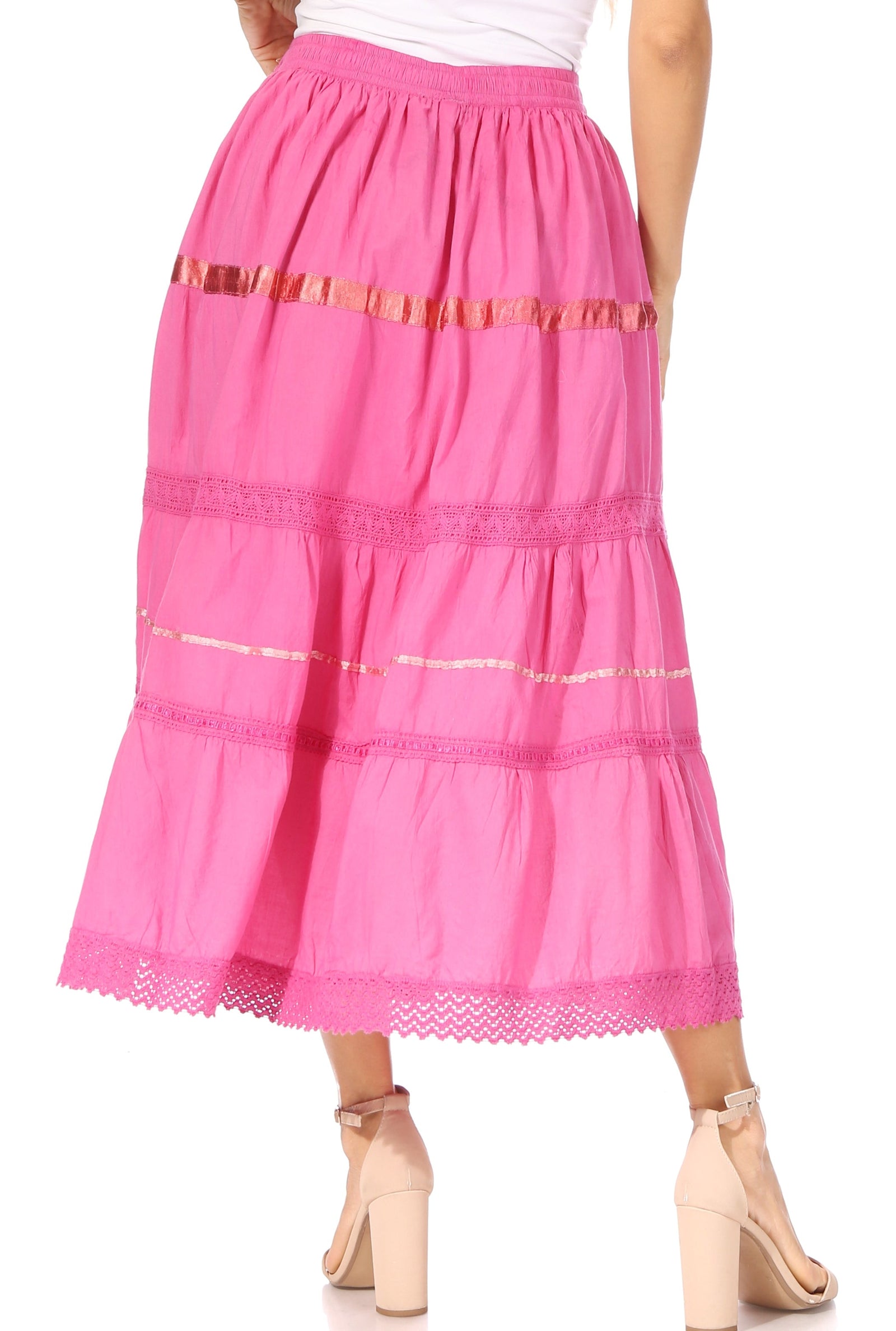 Falda larga de algodón Sakkas, estilo bohemio, gitano y bordado, con un solo color