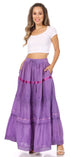 Falda larga de algodón Sakkas, estilo bohemio, gitano y bordado, con un solo color