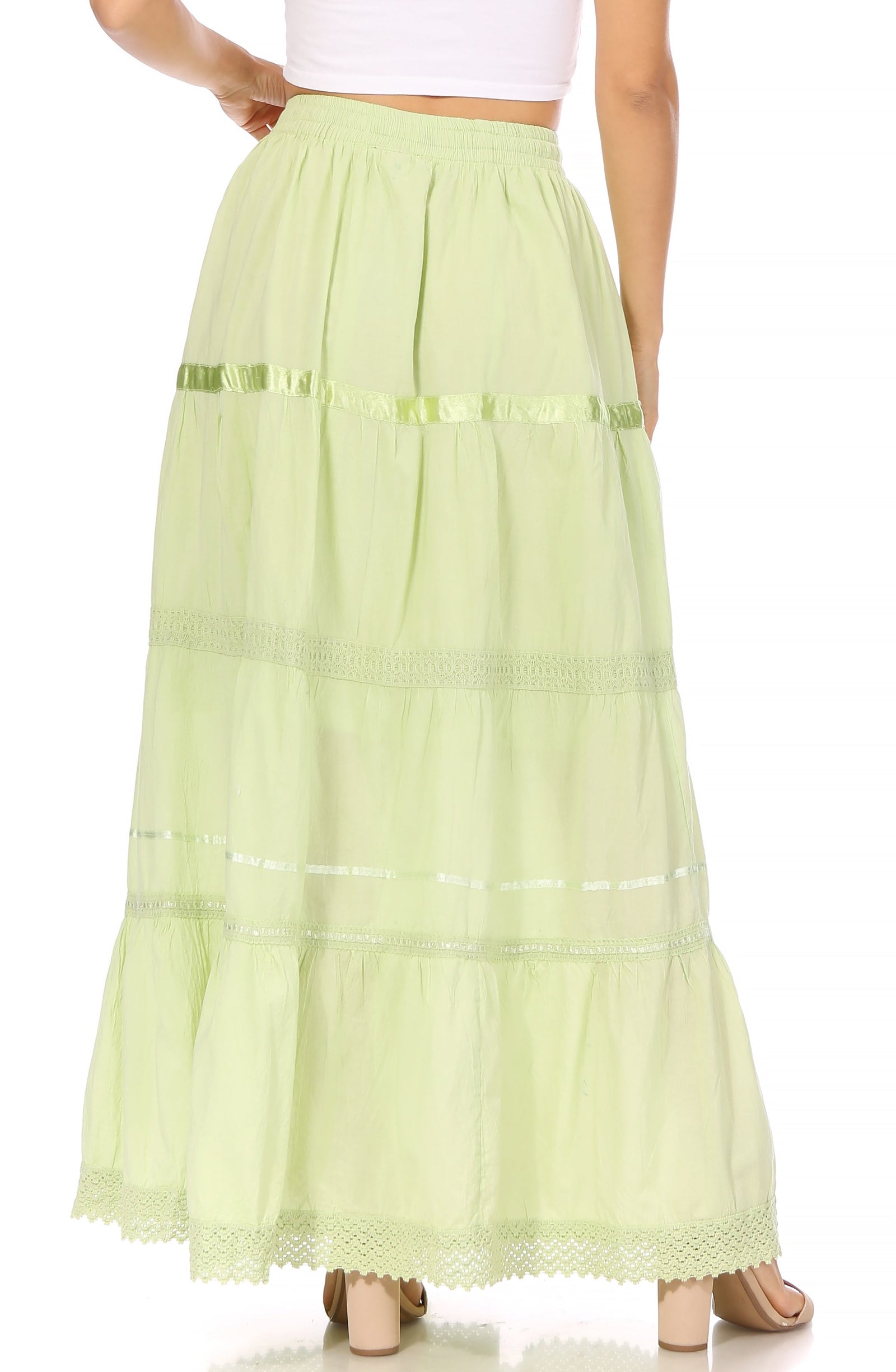 Falda larga de algodón Sakkas, estilo bohemio, gitano y bordado, con un solo color