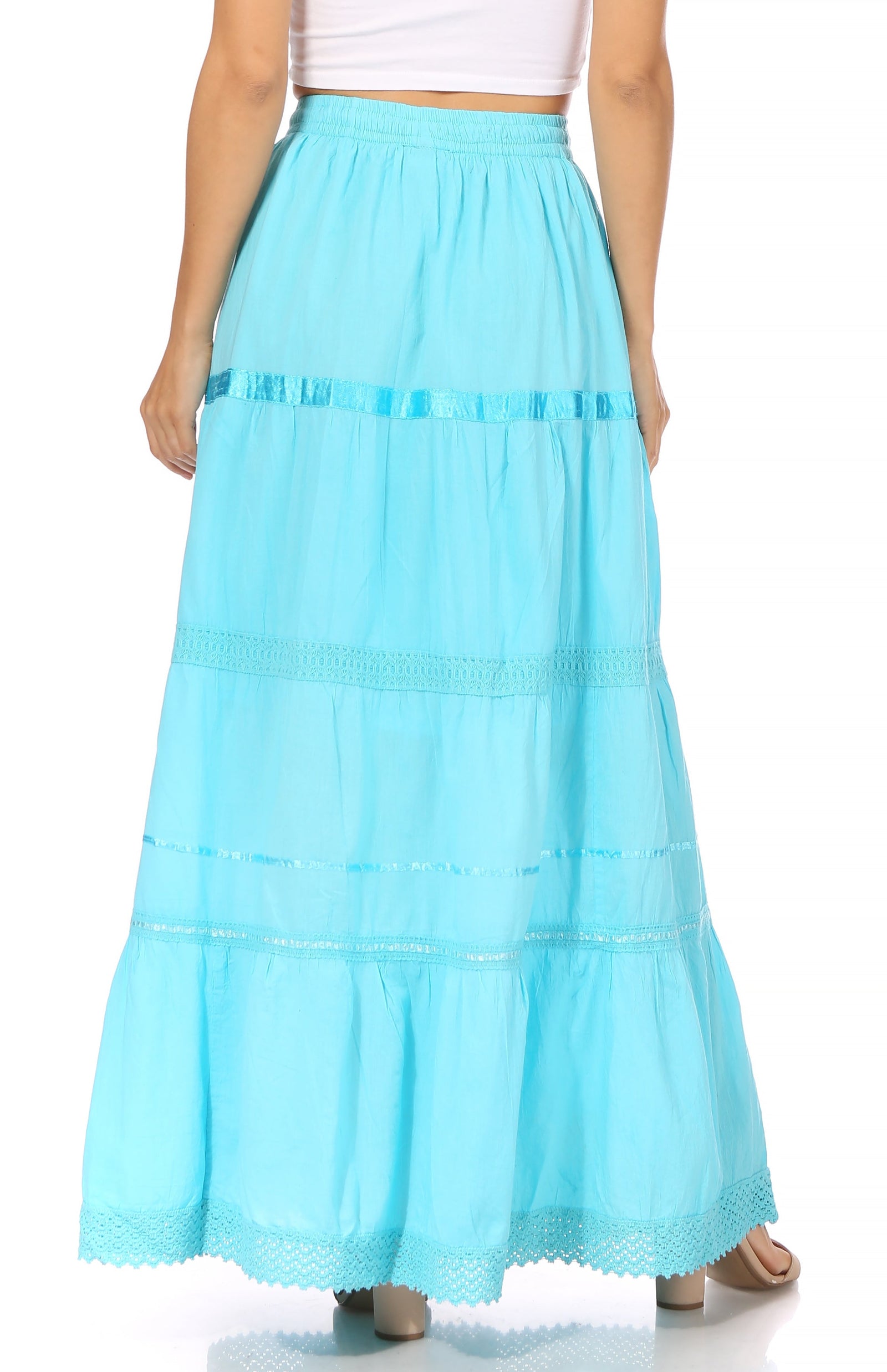 Falda larga de algodón Sakkas, estilo bohemio, gitano y bordado, con un solo color