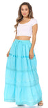 Falda larga de algodón Sakkas, estilo bohemio, gitano y bordado, con un solo color