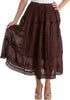 Sakkas Solid Embroidered Gypsy / Bohemian Mid Length Cotton Skirt