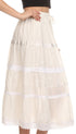 Sakkas Solid Embroidered Gypsy / Bohemian Mid Length Cotton Skirt