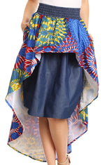 Sakkas Bahati Hi Low Mermaid African Ankara Dutch Wax Cotton Skirt Colorful