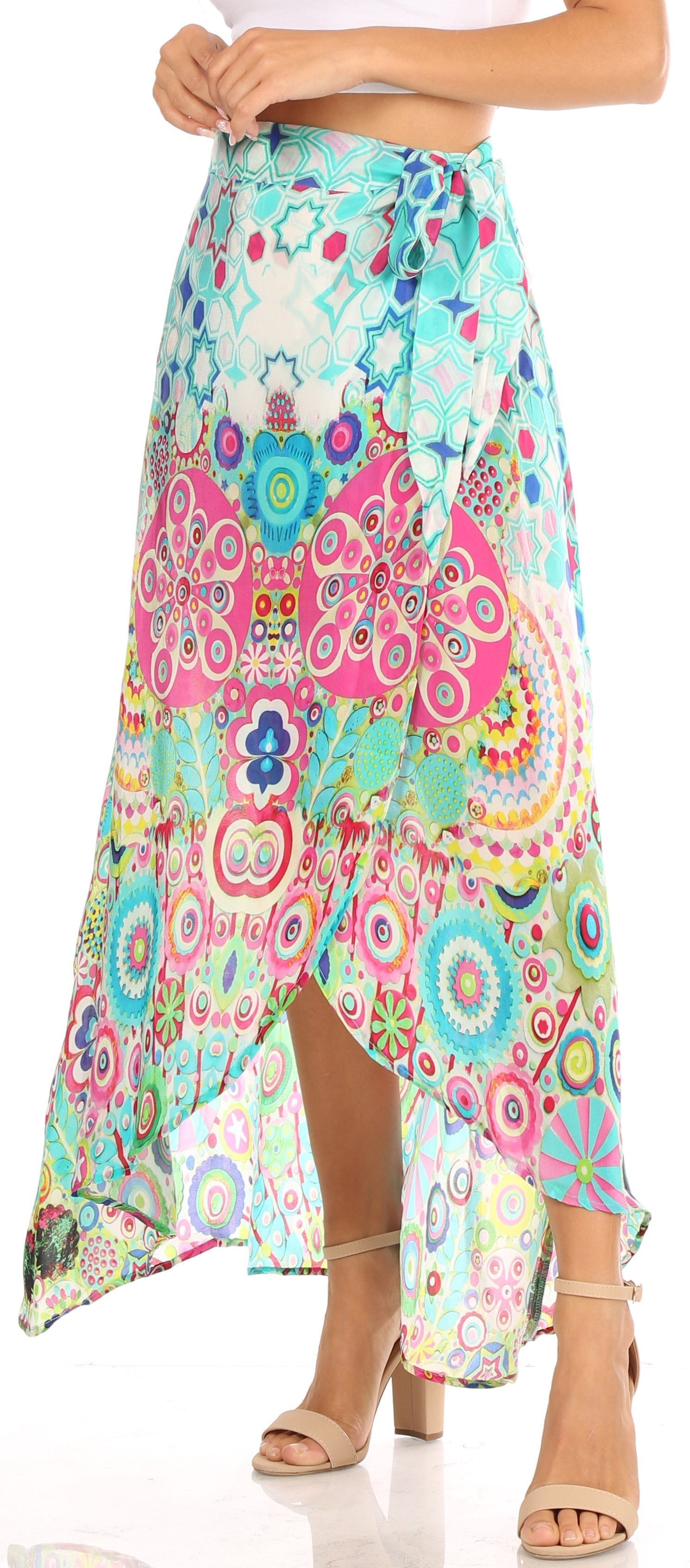 Falda larga cruzada informal de verano estilo bohemio con estampado floral para mujer de Sakkas Amaia