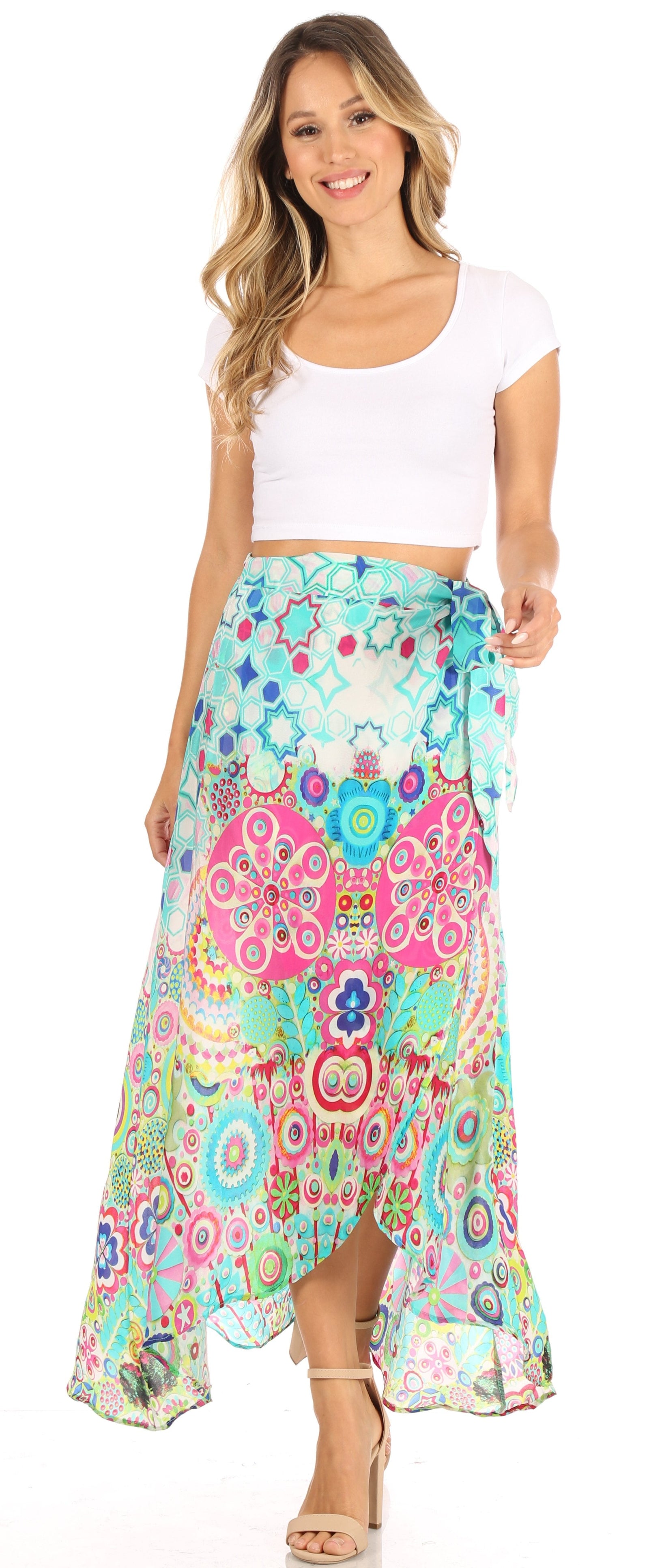 Falda larga cruzada informal de verano estilo bohemio con estampado floral para mujer de Sakkas Amaia