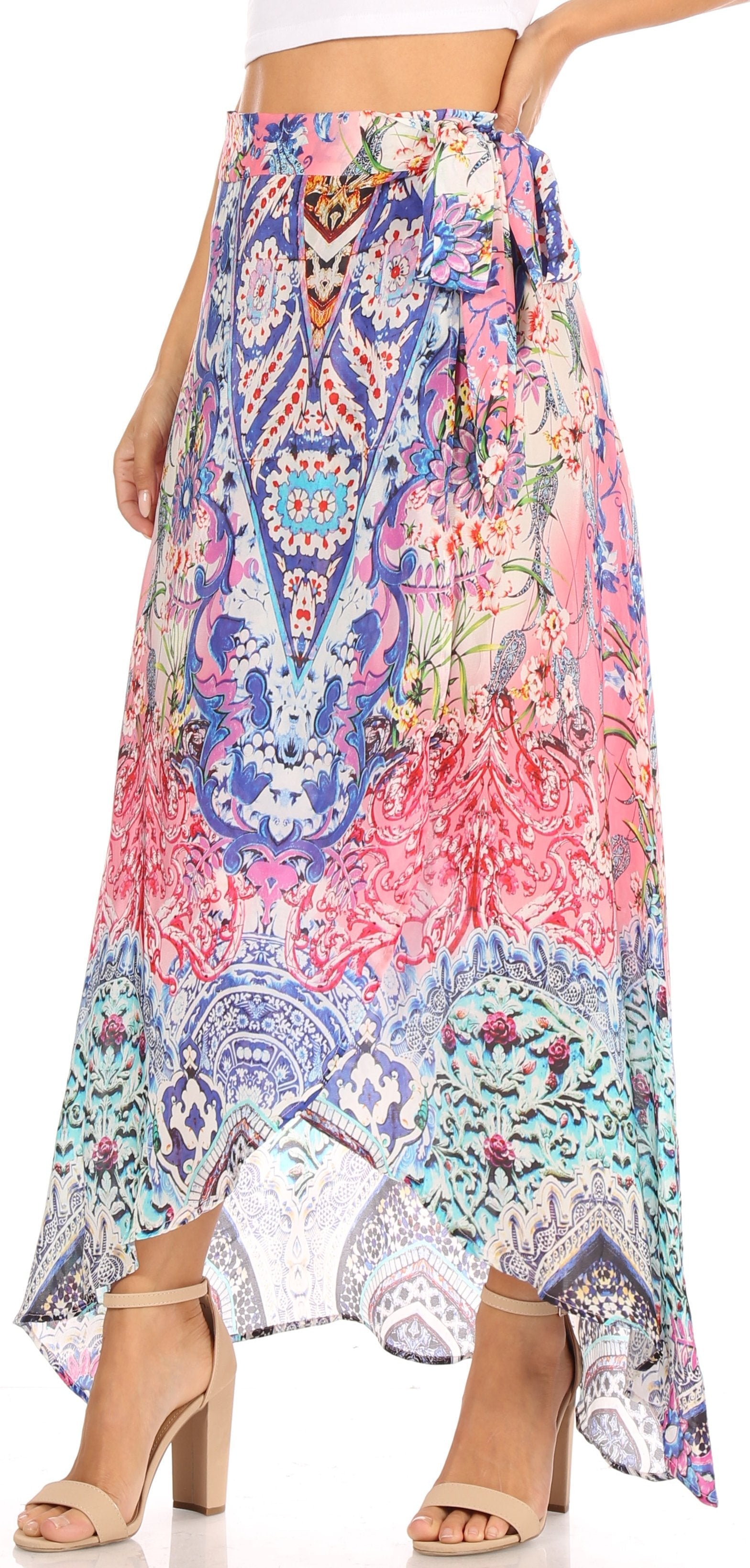 Falda larga cruzada informal de verano estilo bohemio con estampado floral para mujer de Sakkas Amaia