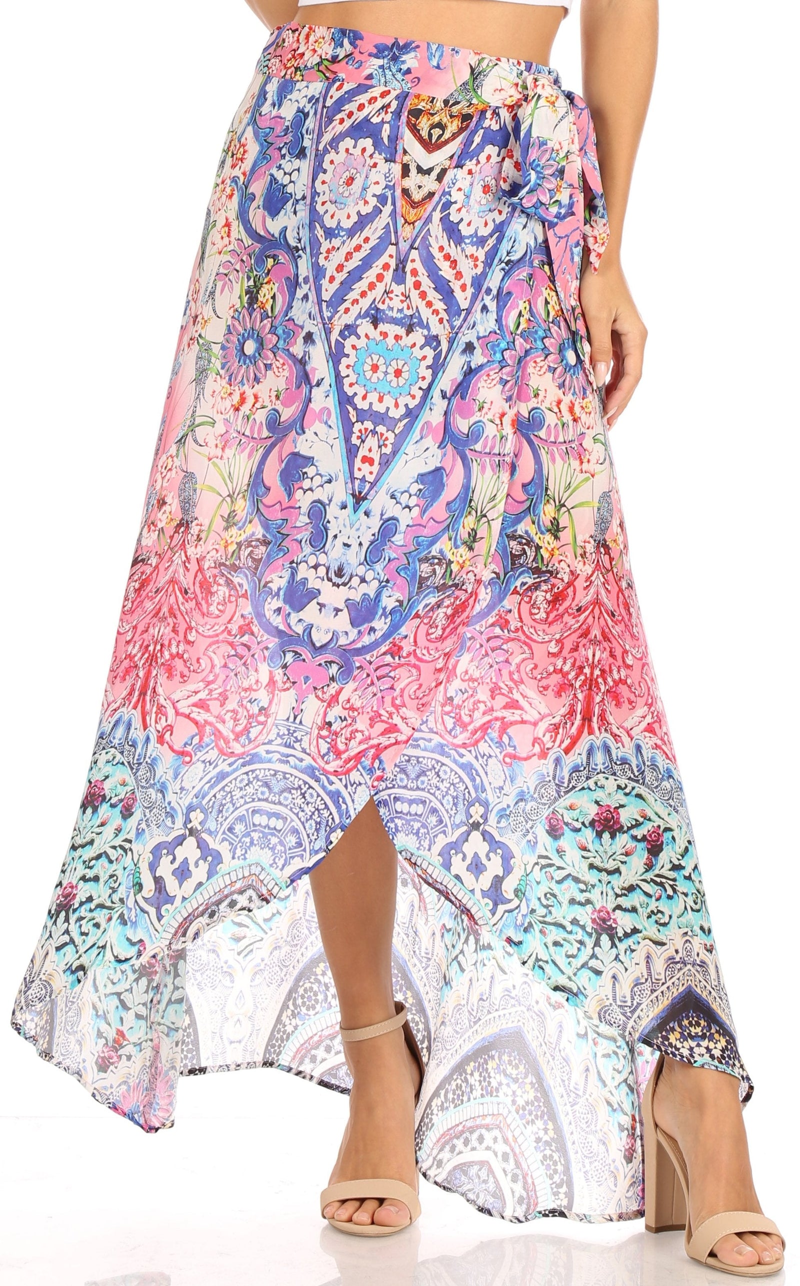 Falda larga cruzada informal de verano estilo bohemio con estampado floral para mujer de Sakkas Amaia