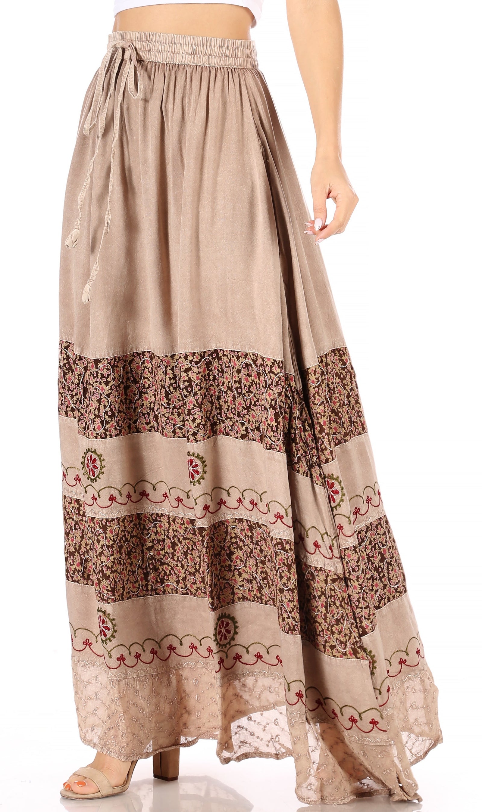 Falda larga bohemia informal Sakkas Sandra para mujer, estilo gitano, con cintura elástica y bolsillos