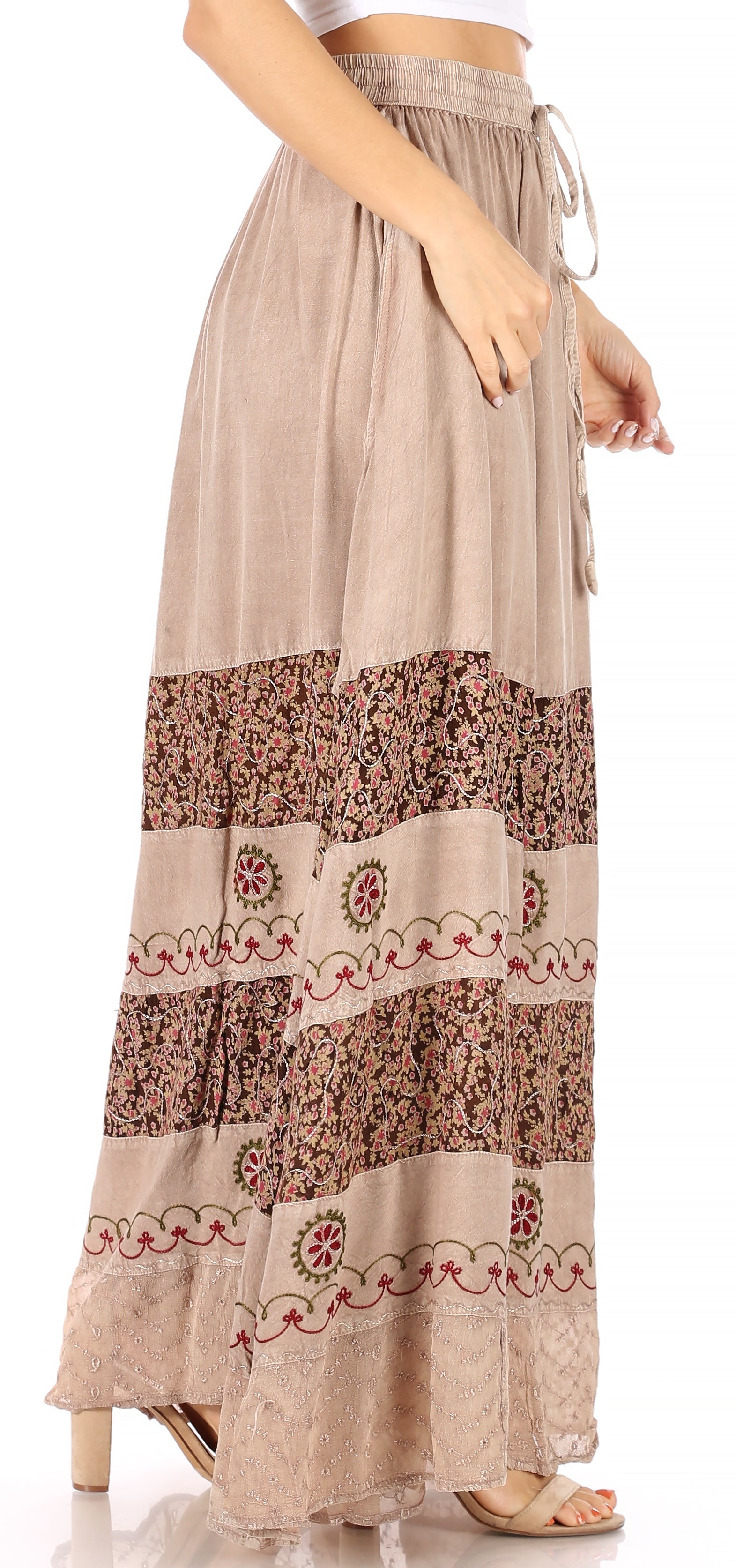 Falda larga bohemia informal Sakkas Sandra para mujer, estilo gitano, con cintura elástica y bolsillos