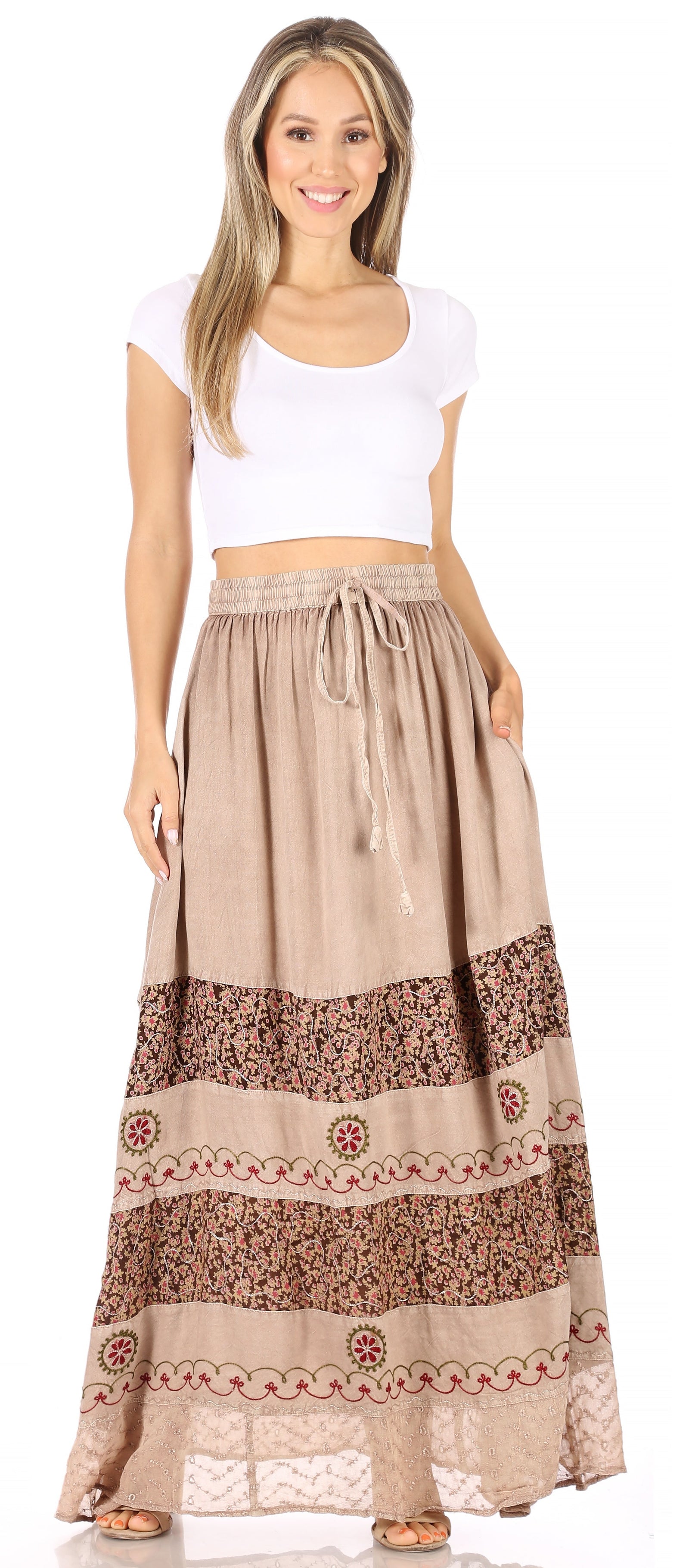 Falda larga bohemia informal Sakkas Sandra para mujer, estilo gitano, con cintura elástica y bolsillos