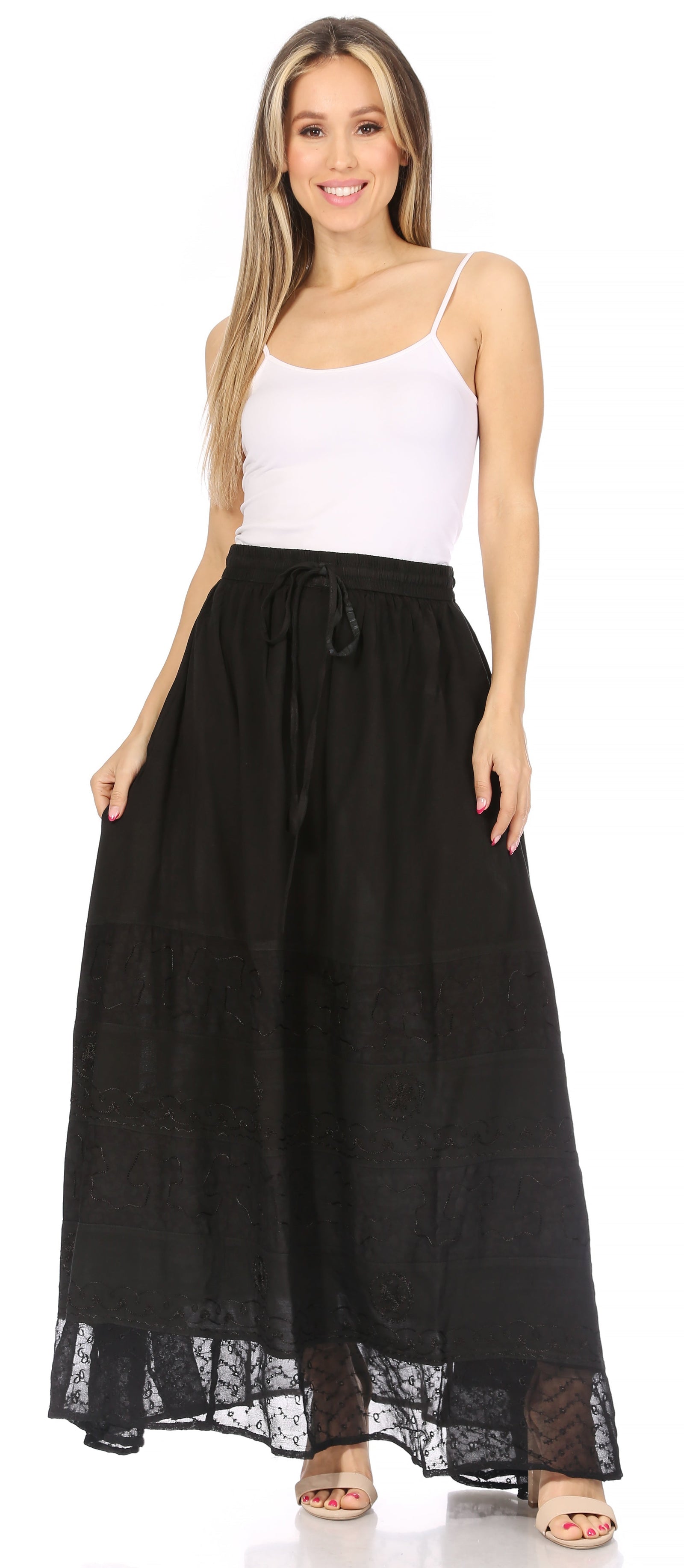 Falda larga bohemia informal Sakkas Sandra para mujer, estilo gitano, con cintura elástica y bolsillos