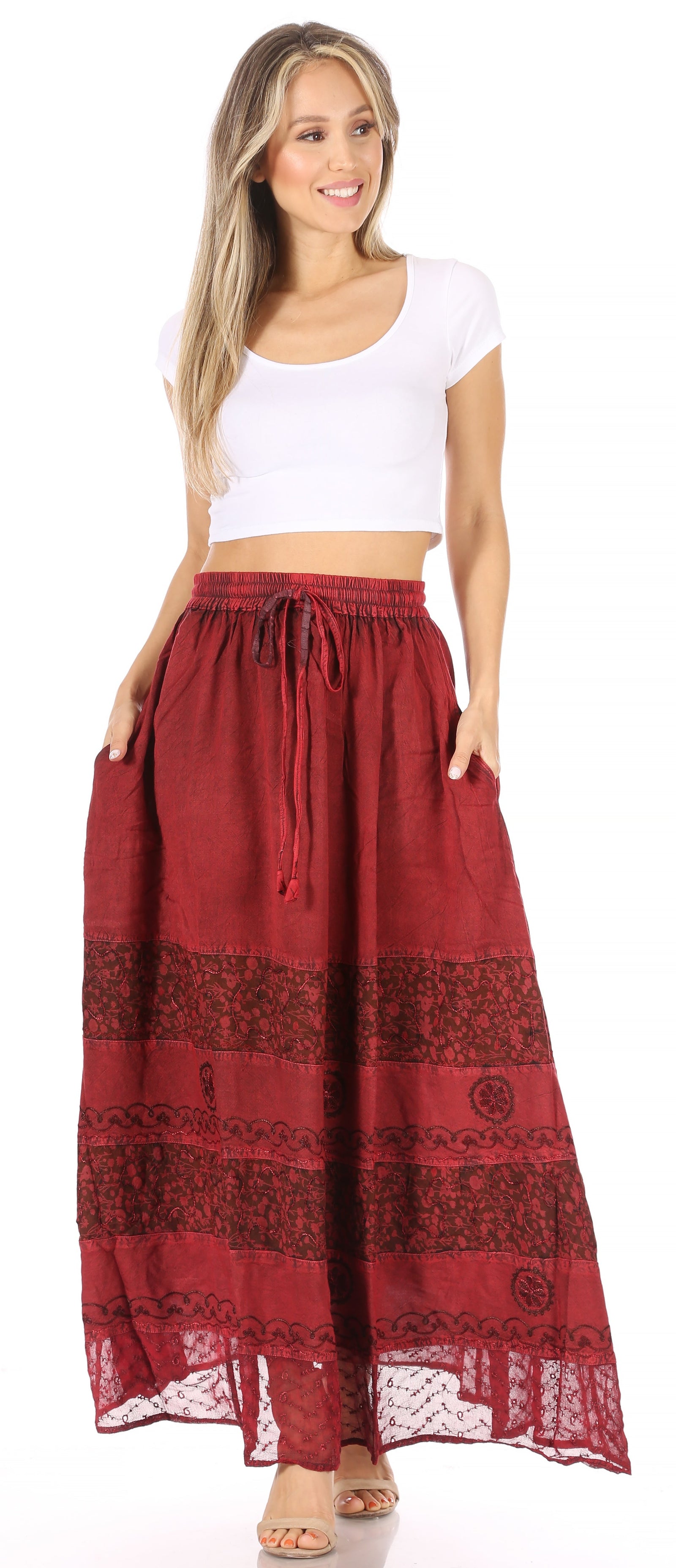 Falda larga bohemia informal Sakkas Sandra para mujer, estilo gitano, con cintura elástica y bolsillos