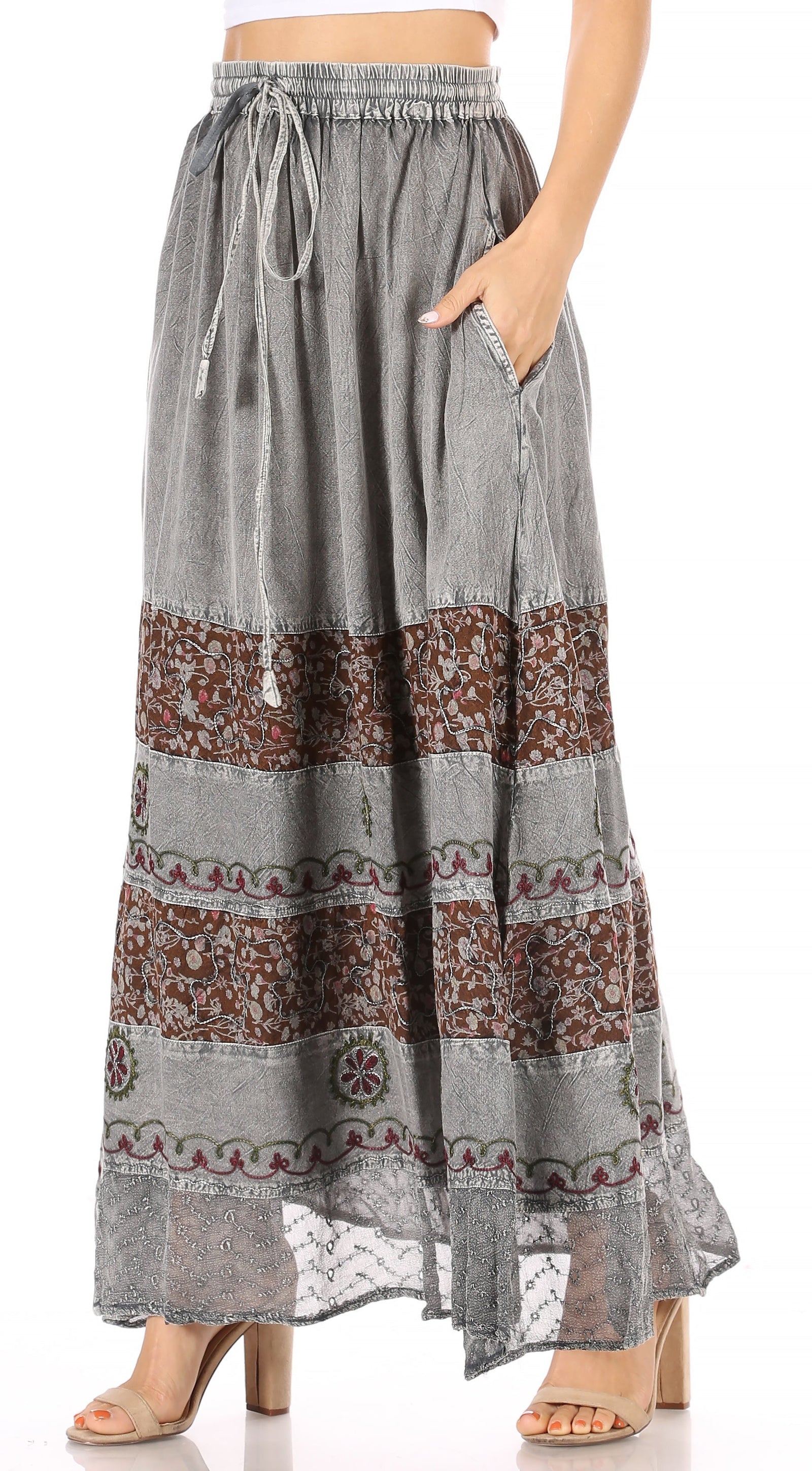 Falda larga bohemia informal Sakkas Sandra para mujer, estilo gitano, con cintura elástica y bolsillos