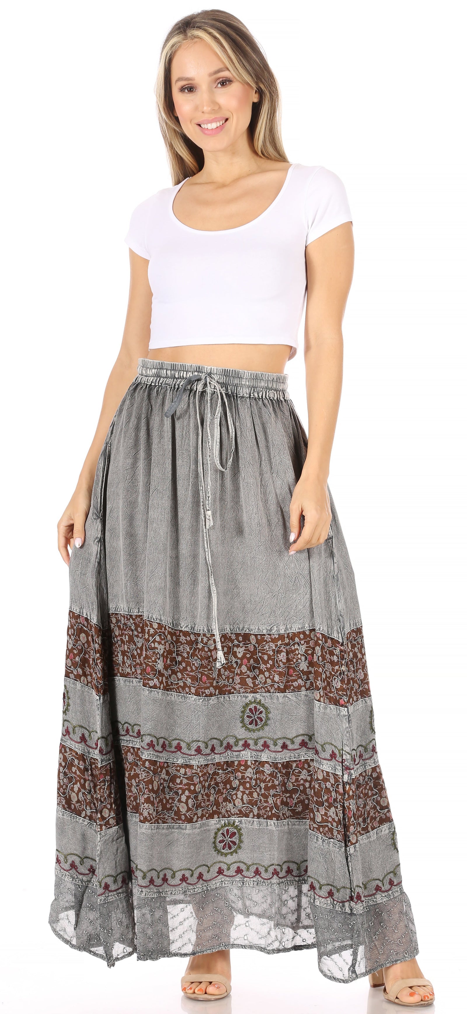 Falda larga bohemia informal Sakkas Sandra para mujer, estilo gitano, con cintura elástica y bolsillos