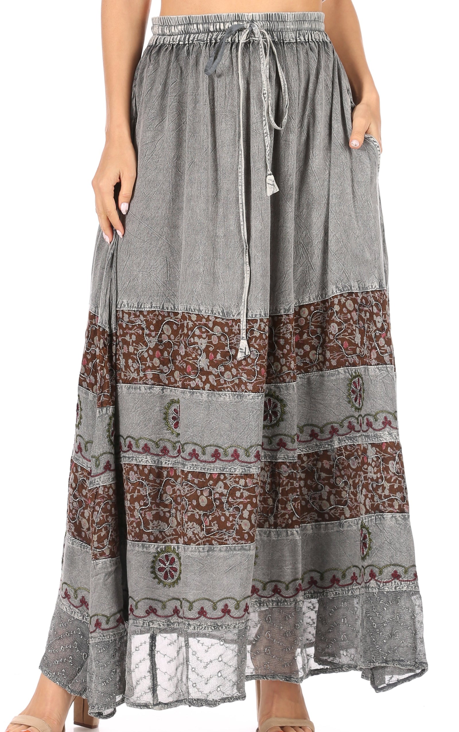 Falda larga bohemia informal Sakkas Sandra para mujer, estilo gitano, con cintura elástica y bolsillos
