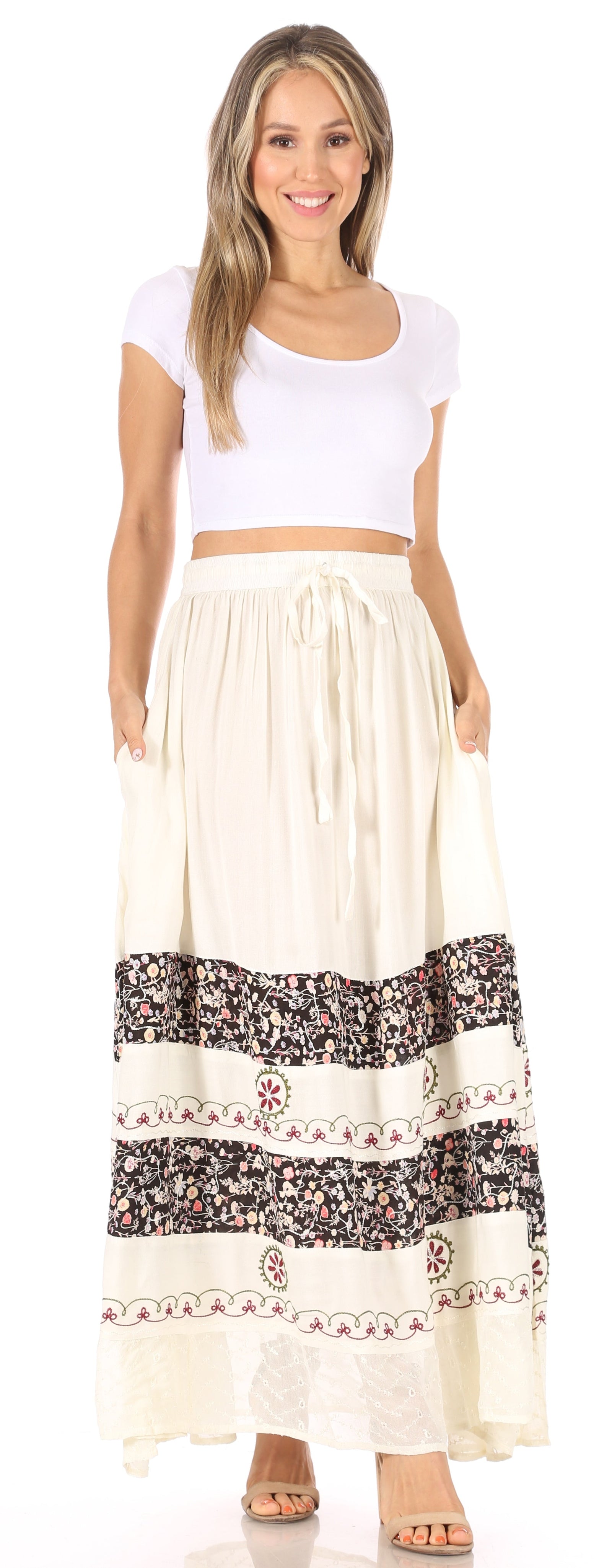 Falda larga bohemia informal Sakkas Sandra para mujer, estilo gitano, con cintura elástica y bolsillos