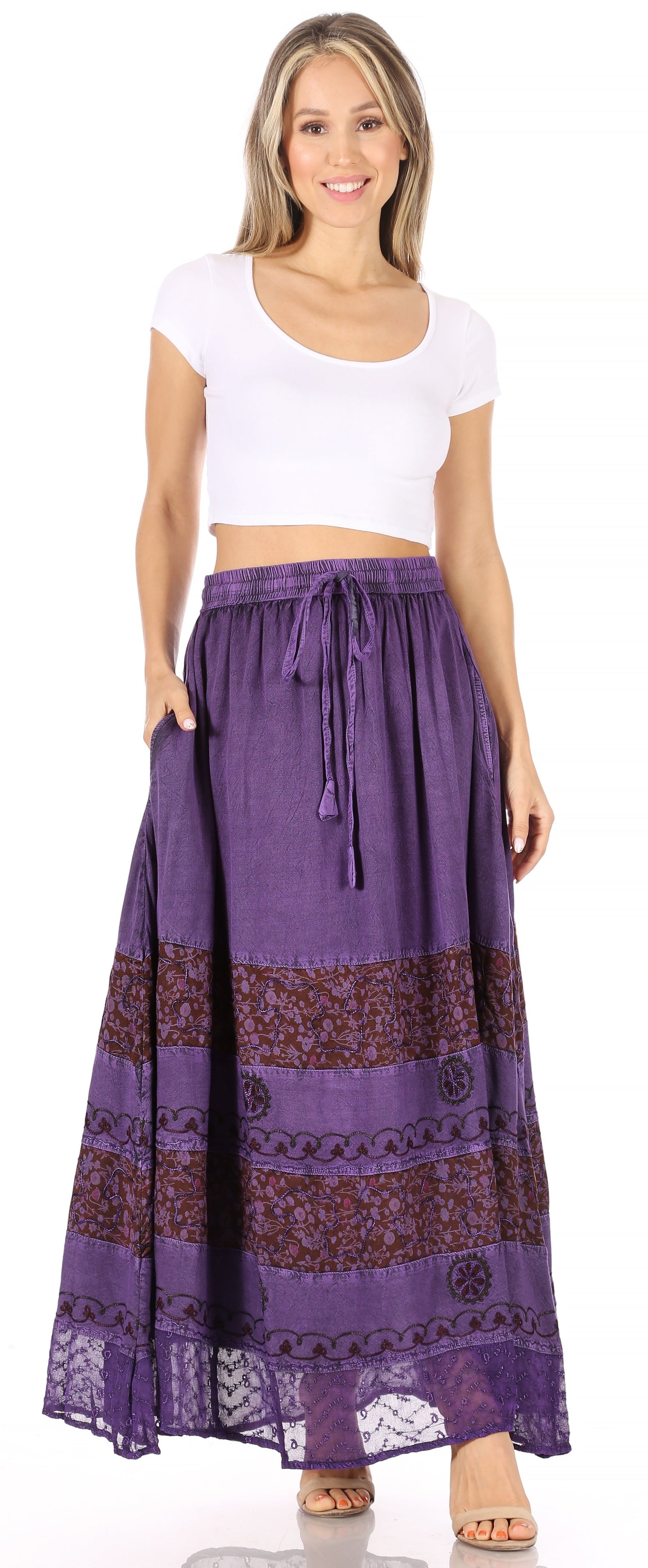 Falda larga bohemia informal Sakkas Sandra para mujer, estilo gitano, con cintura elástica y bolsillos