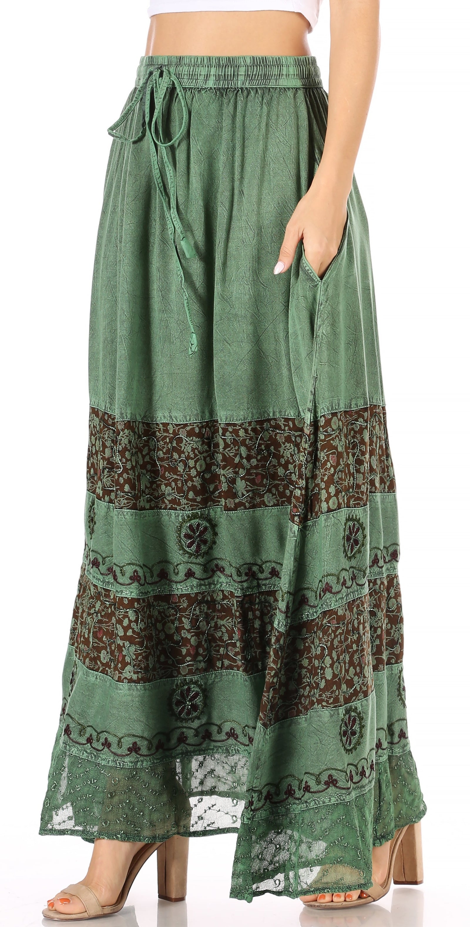 Falda larga bohemia informal Sakkas Sandra para mujer, estilo gitano, con cintura elástica y bolsillos