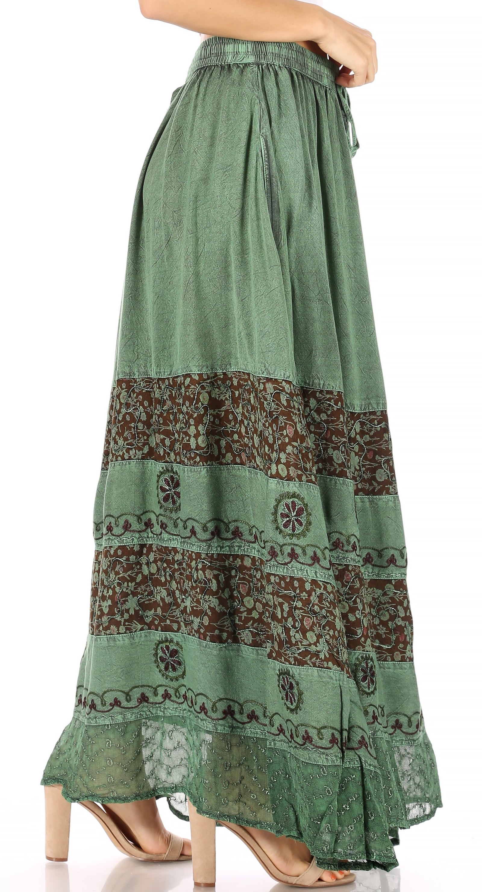 Falda larga bohemia informal Sakkas Sandra para mujer, estilo gitano, con cintura elástica y bolsillos