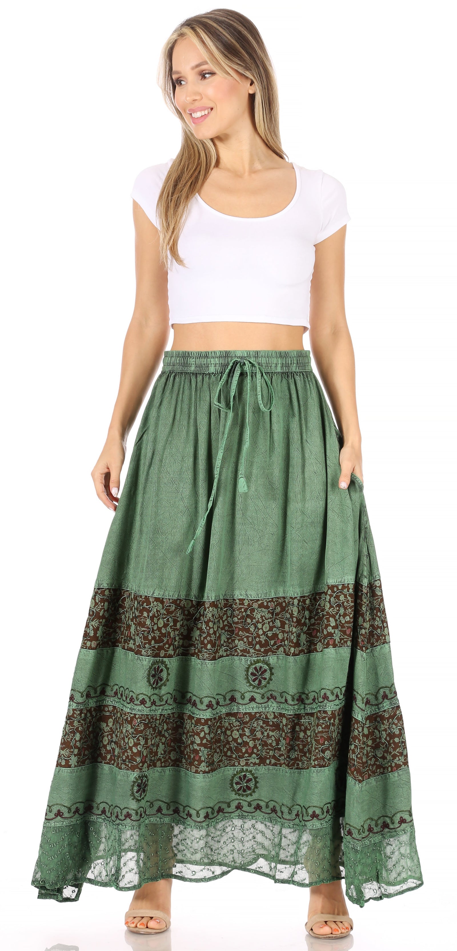 Falda larga bohemia informal Sakkas Sandra para mujer, estilo gitano, con cintura elástica y bolsillos