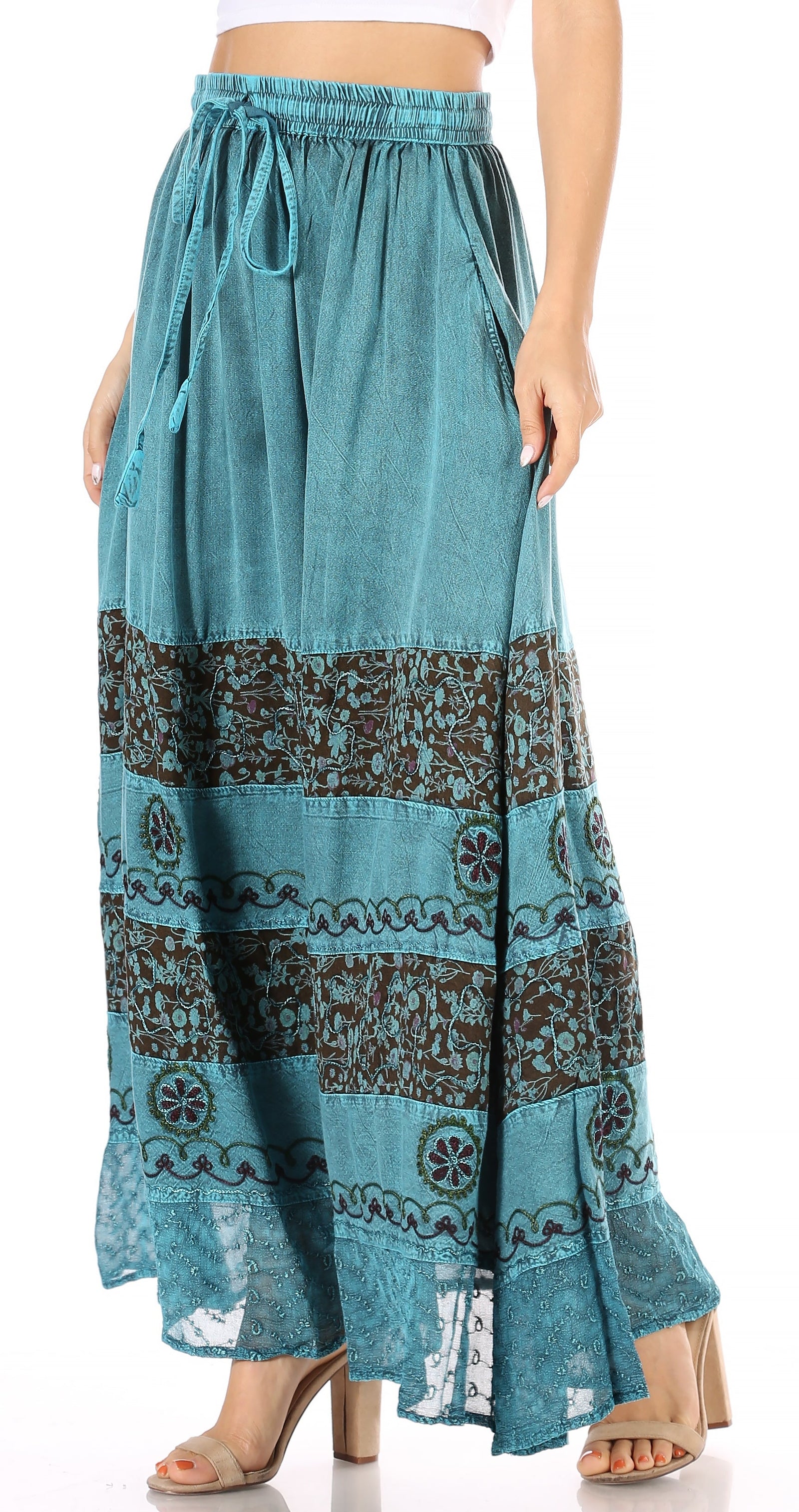 Falda larga bohemia informal Sakkas Sandra para mujer, estilo gitano, con cintura elástica y bolsillos