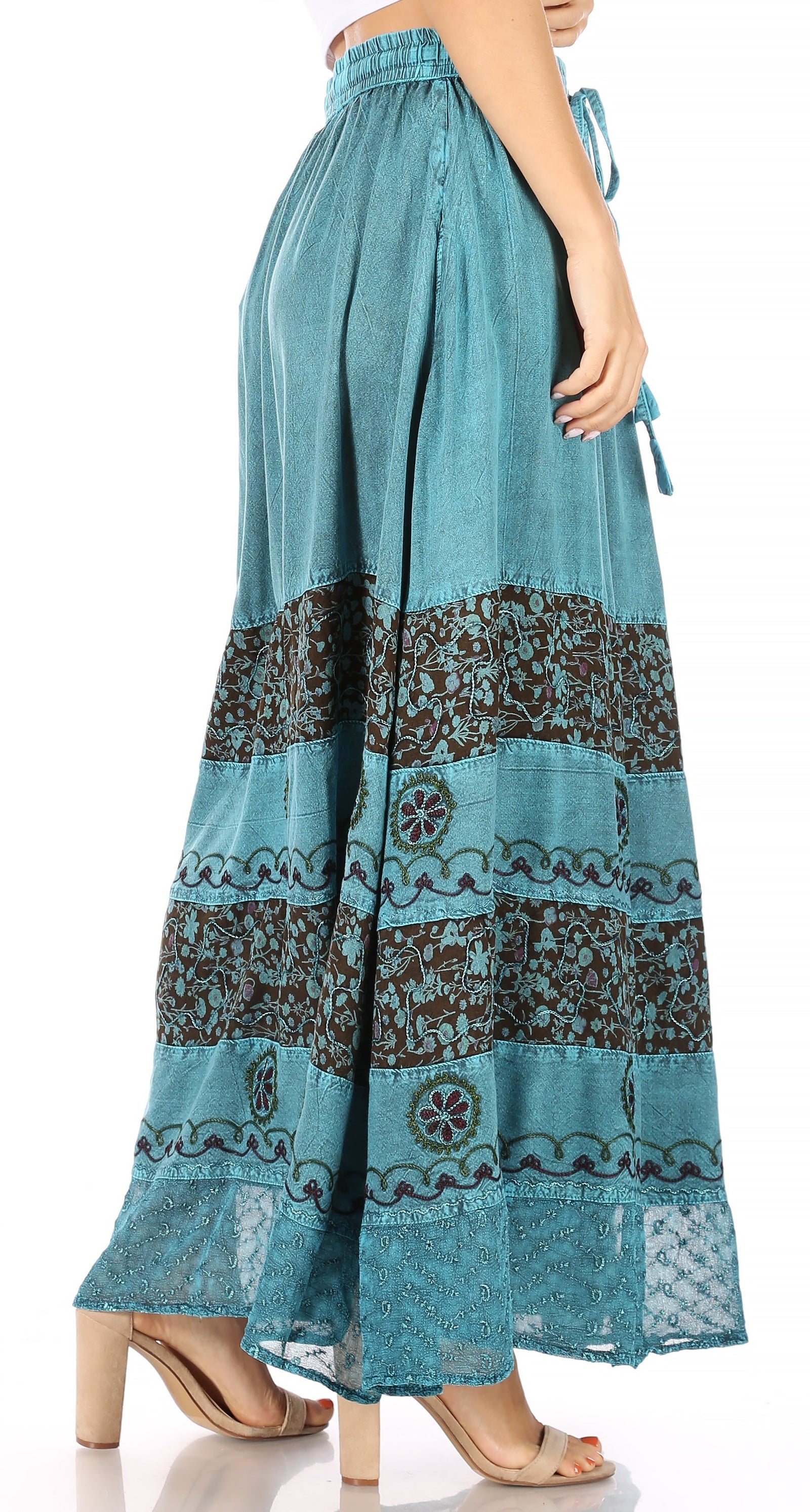 Falda larga bohemia informal Sakkas Sandra para mujer, estilo gitano, con cintura elástica y bolsillos