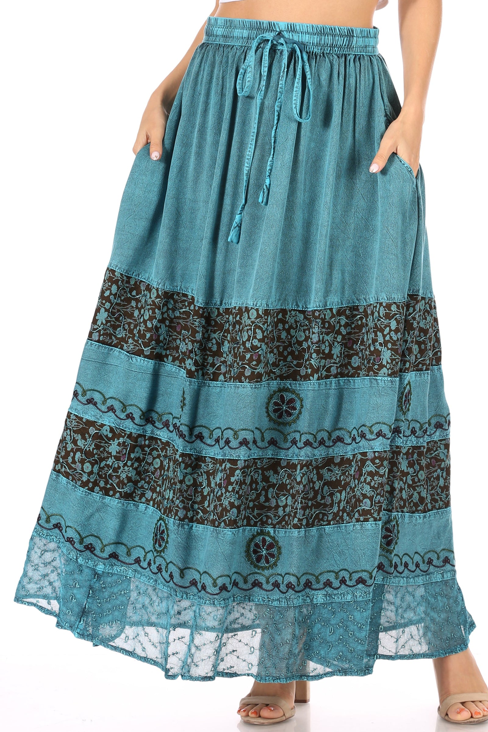 Falda larga bohemia informal Sakkas Sandra para mujer, estilo gitano, con cintura elástica y bolsillos