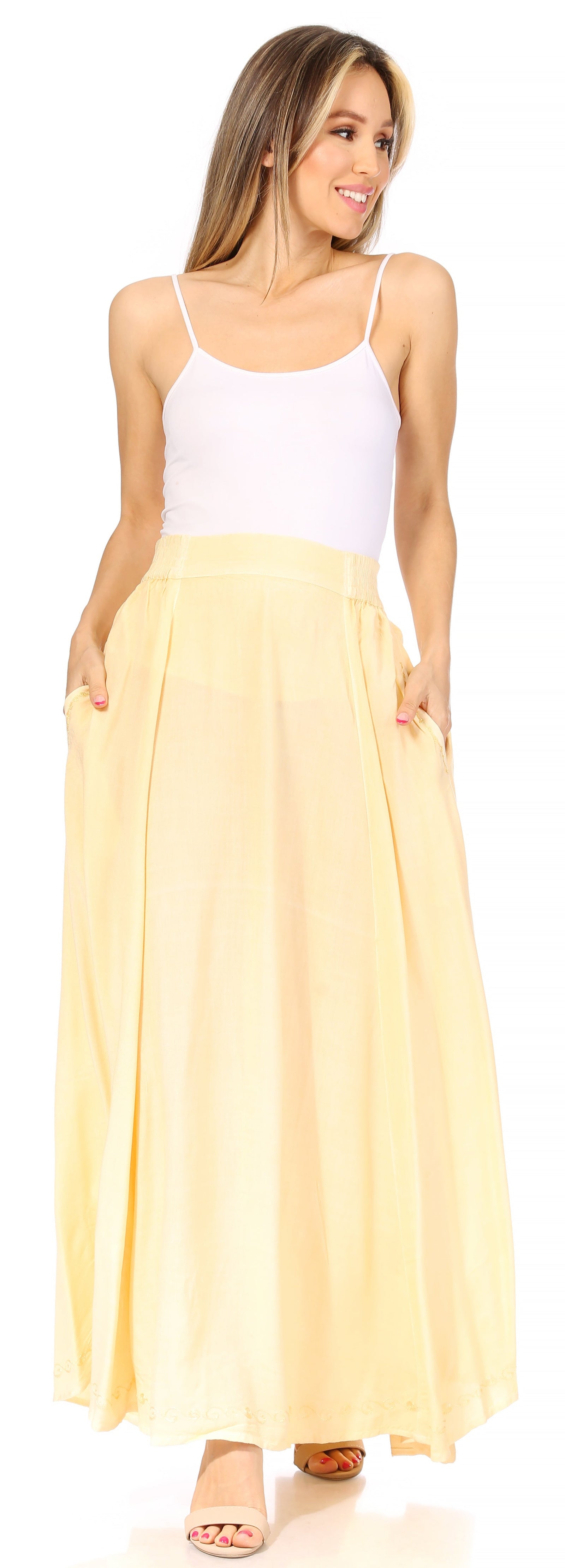 Falda larga informal de verano estilo bohemio Sakkas Noemi para mujer, con cintura elástica y bolsillos
