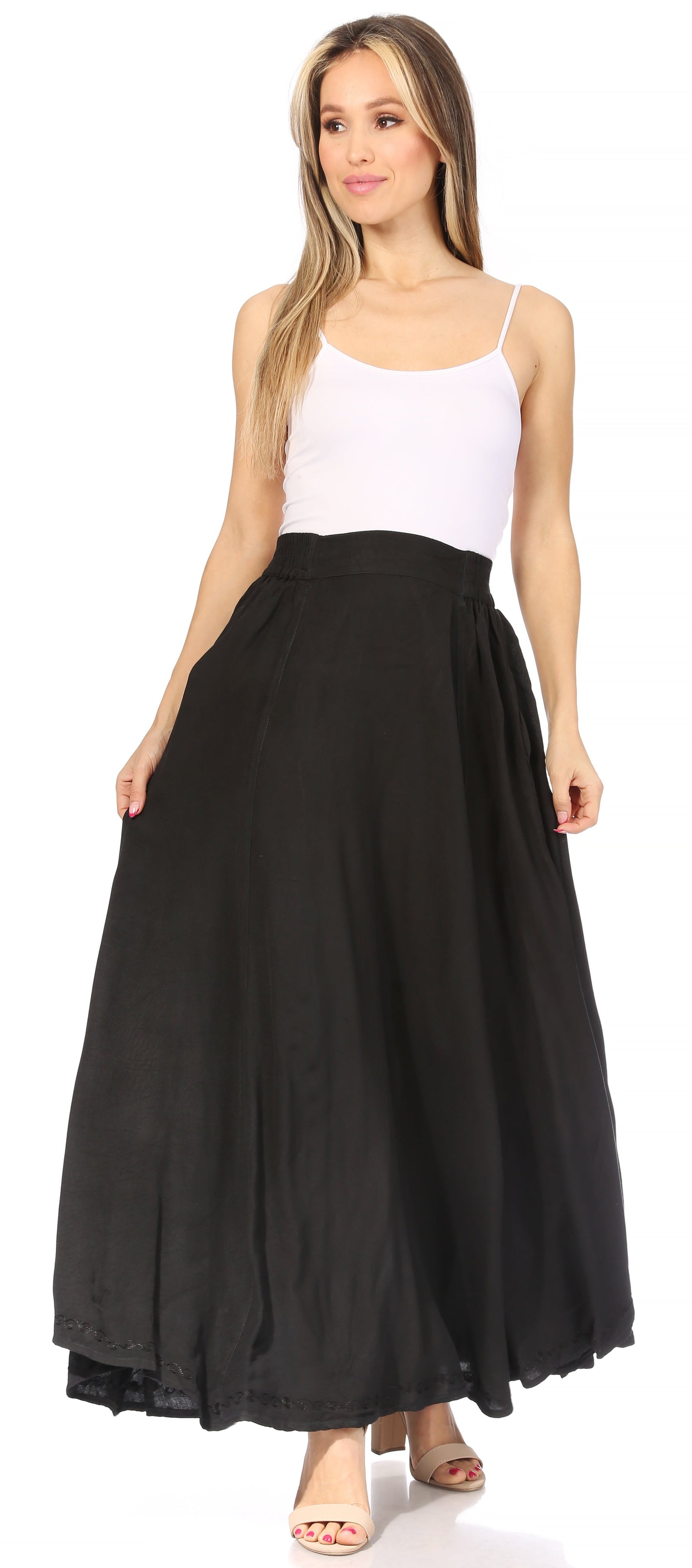 Falda larga informal de verano estilo bohemio Sakkas Noemi para mujer, con cintura elástica y bolsillos