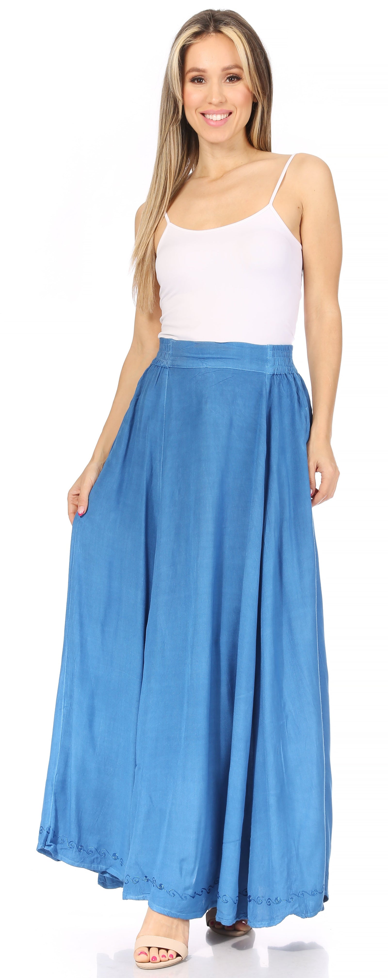 Falda larga informal de verano estilo bohemio Sakkas Noemi para mujer, con cintura elástica y bolsillos