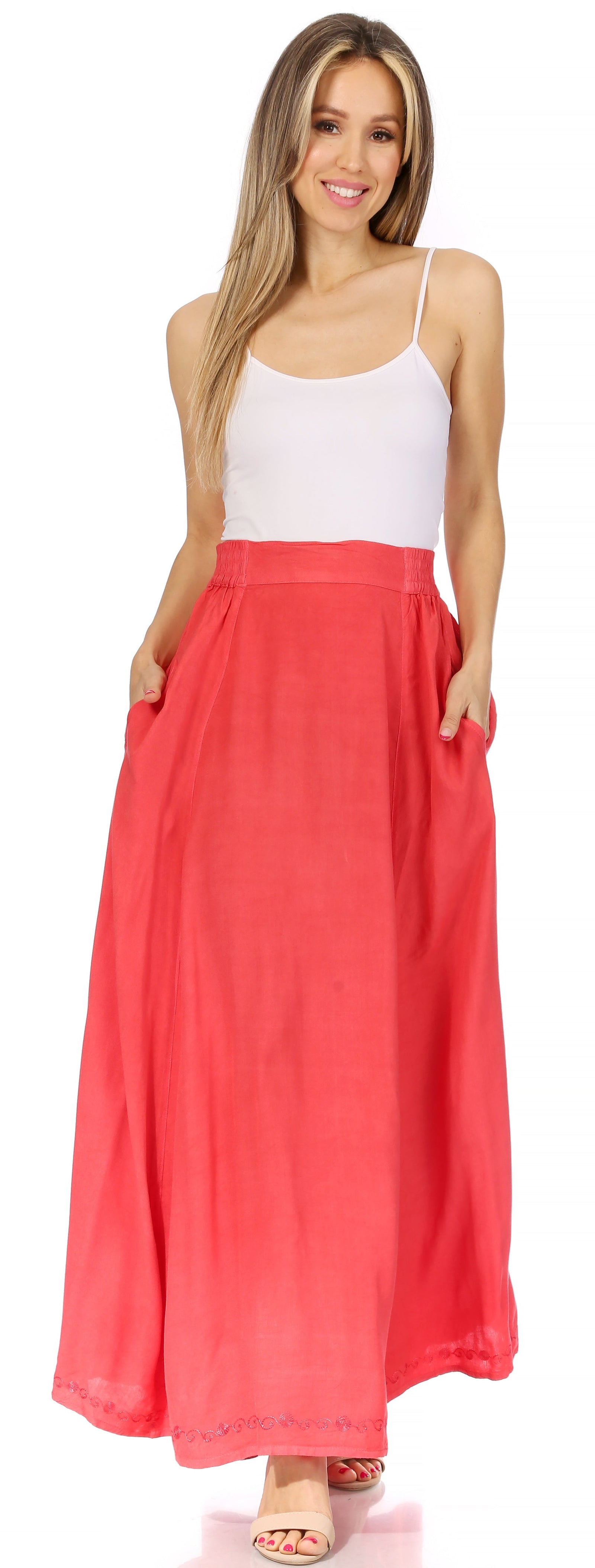 Falda larga informal de verano estilo bohemio Sakkas Noemi para mujer, con cintura elástica y bolsillos