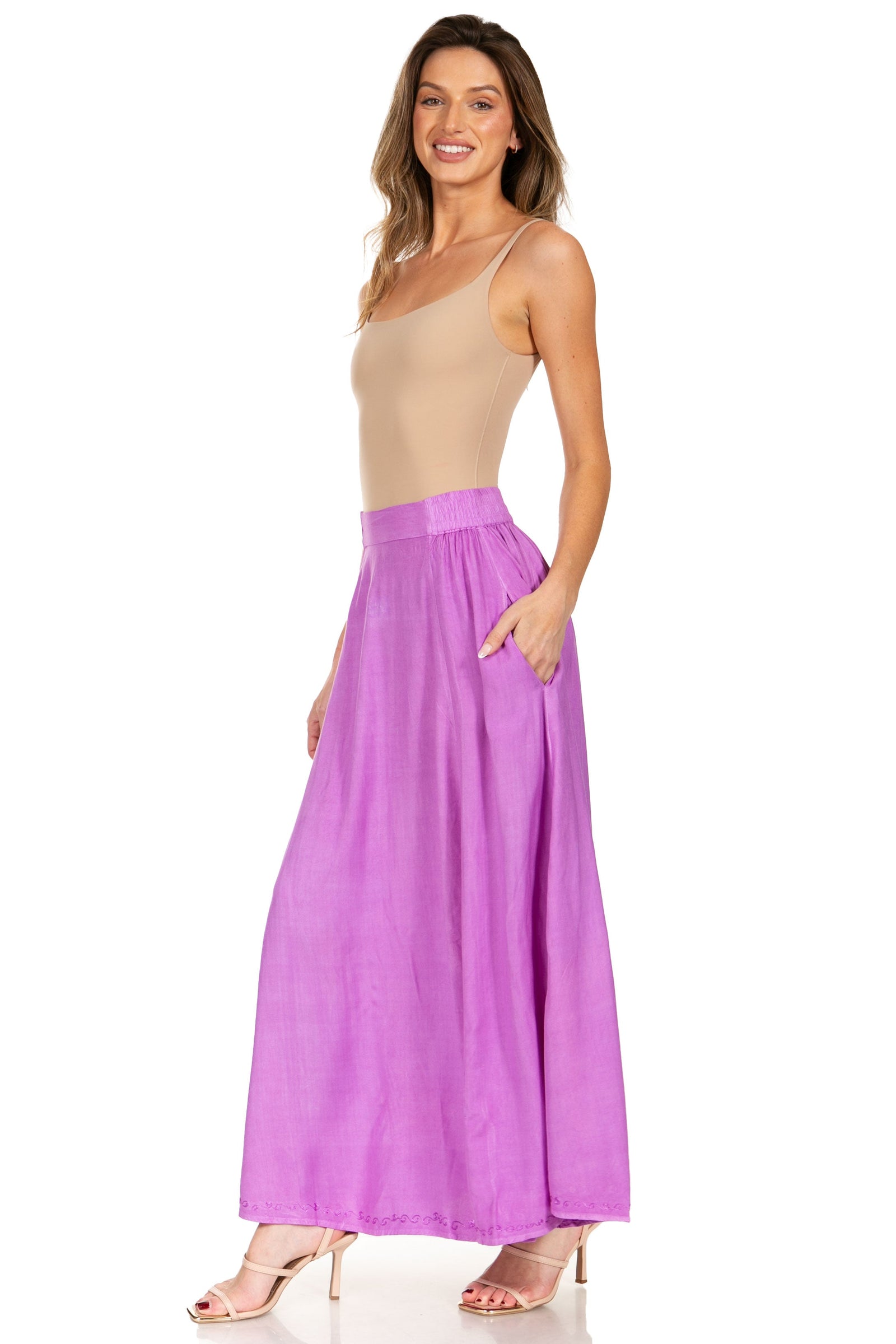 Falda larga informal de verano estilo bohemio Sakkas Noemi para mujer, con cintura elástica y bolsillos