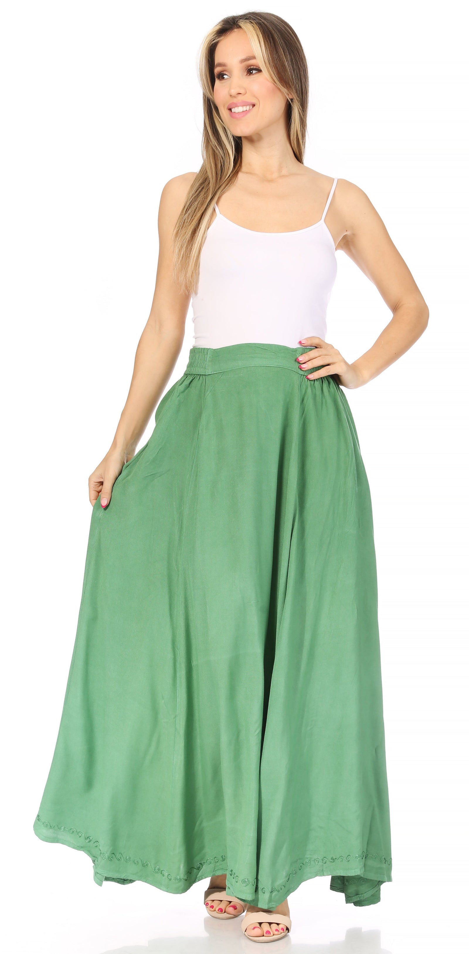 Falda larga informal de verano estilo bohemio Sakkas Noemi para mujer, con cintura elástica y bolsillos