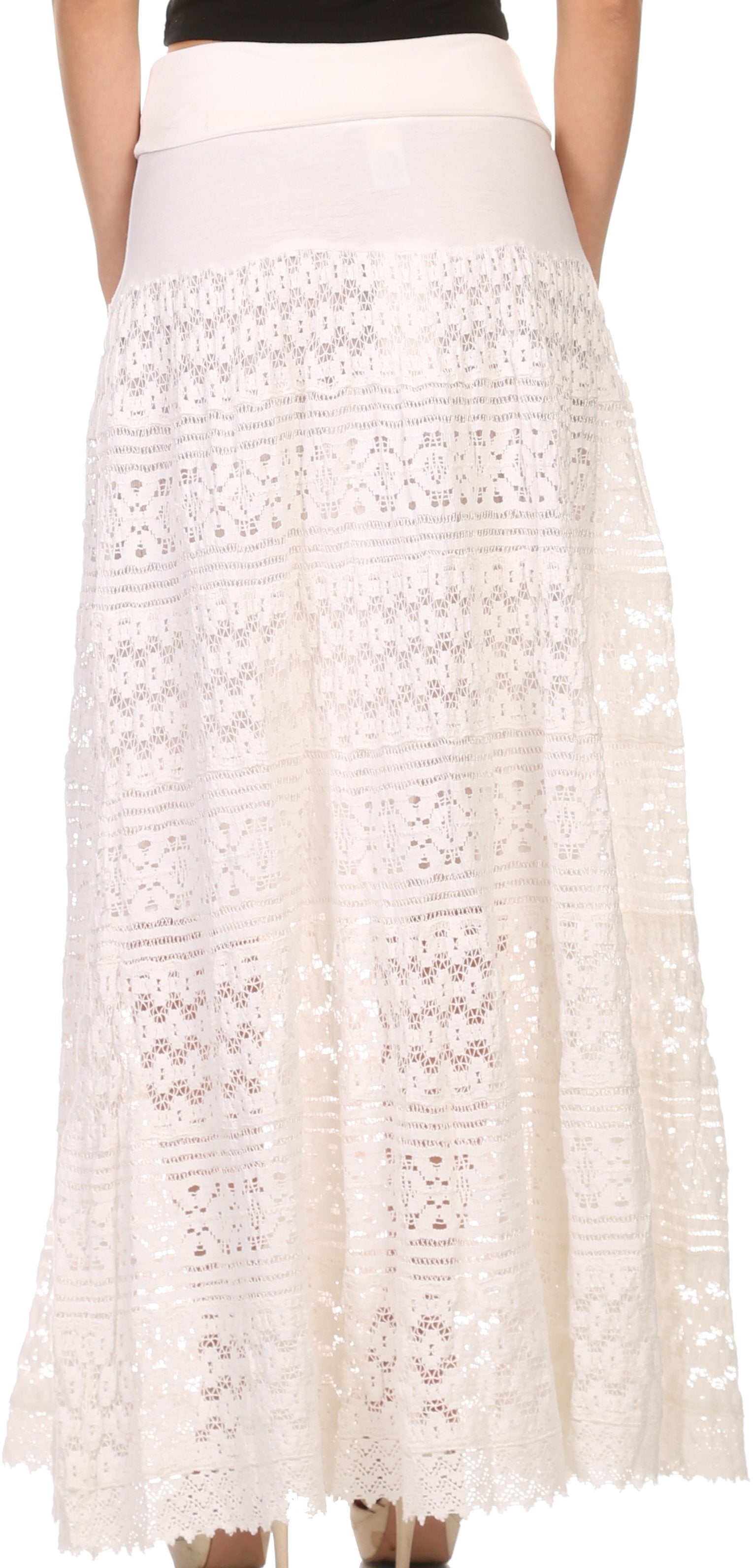 Sakkas Leo Long Tall Lined Embroidered Bohemian High Or Low Waist Foldover Skirt