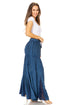 Sakkas Olivia Womens Maxi Bohemian Gypsy Long Skirt With Elastic Waist and Lace