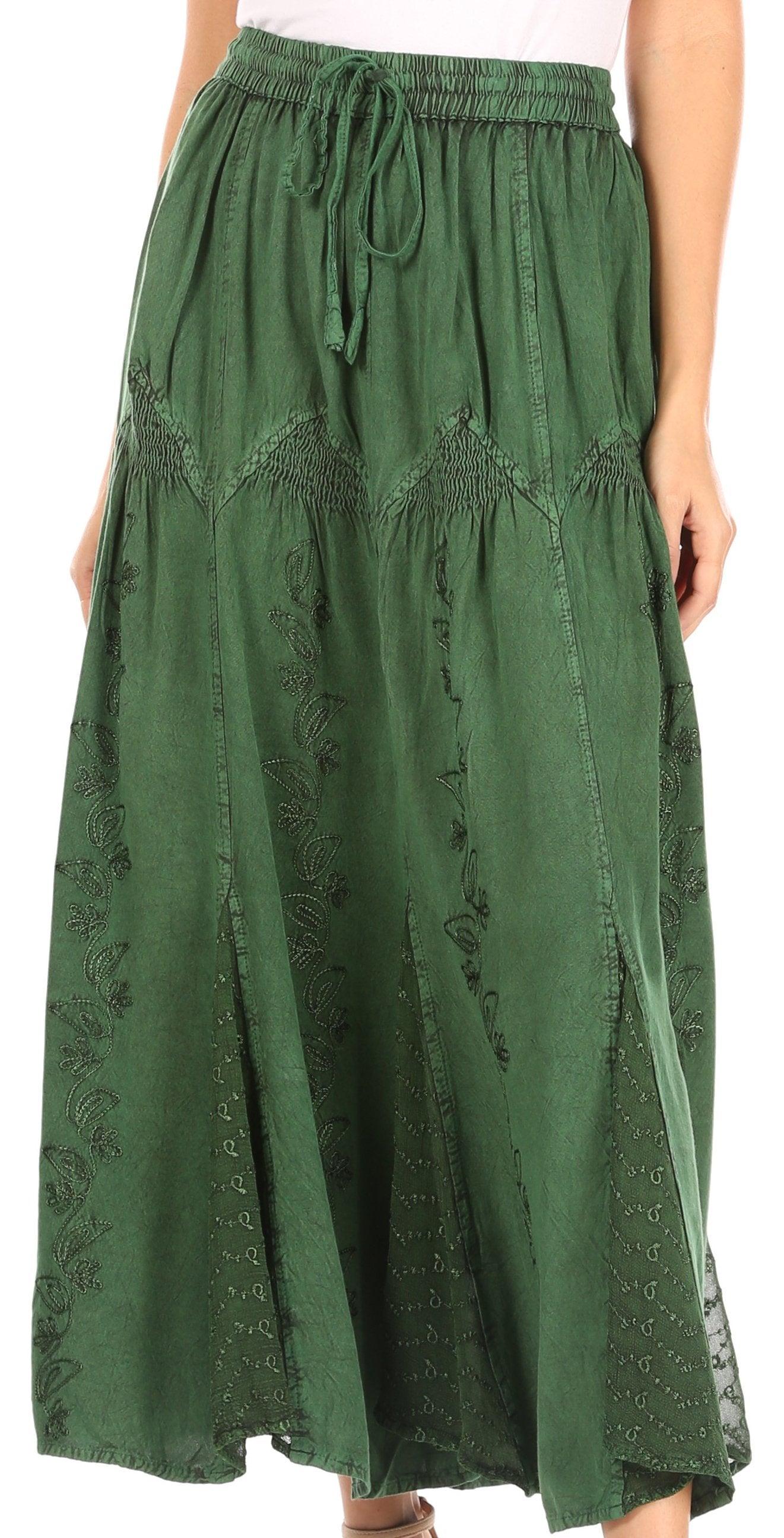 Sakkas Olivia Womens Maxi Bohemian Gypsy Long Skirt With Elastic Waist and Lace