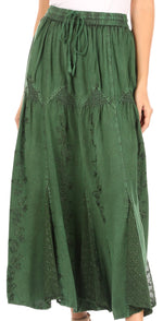 Sakkas Olivia Womens Maxi Bohemian Gypsy Long Skirt With Elastic Waist and Lace