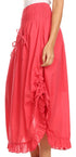Sakkas Coco Long Cotton Ruffle Skirt with Pockets and Elastic Waistband