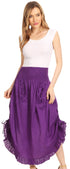 Sakkas Coco Long Cotton Ruffle Skirt with Pockets and Elastic Waistband