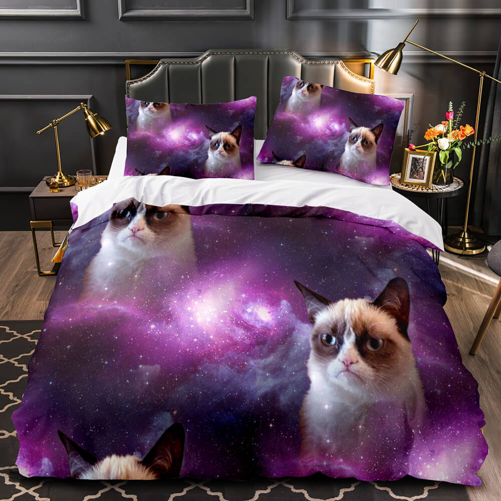 Juego de cama con diseño de astronauta y gato espacial, funda nórdica, juegos de cama